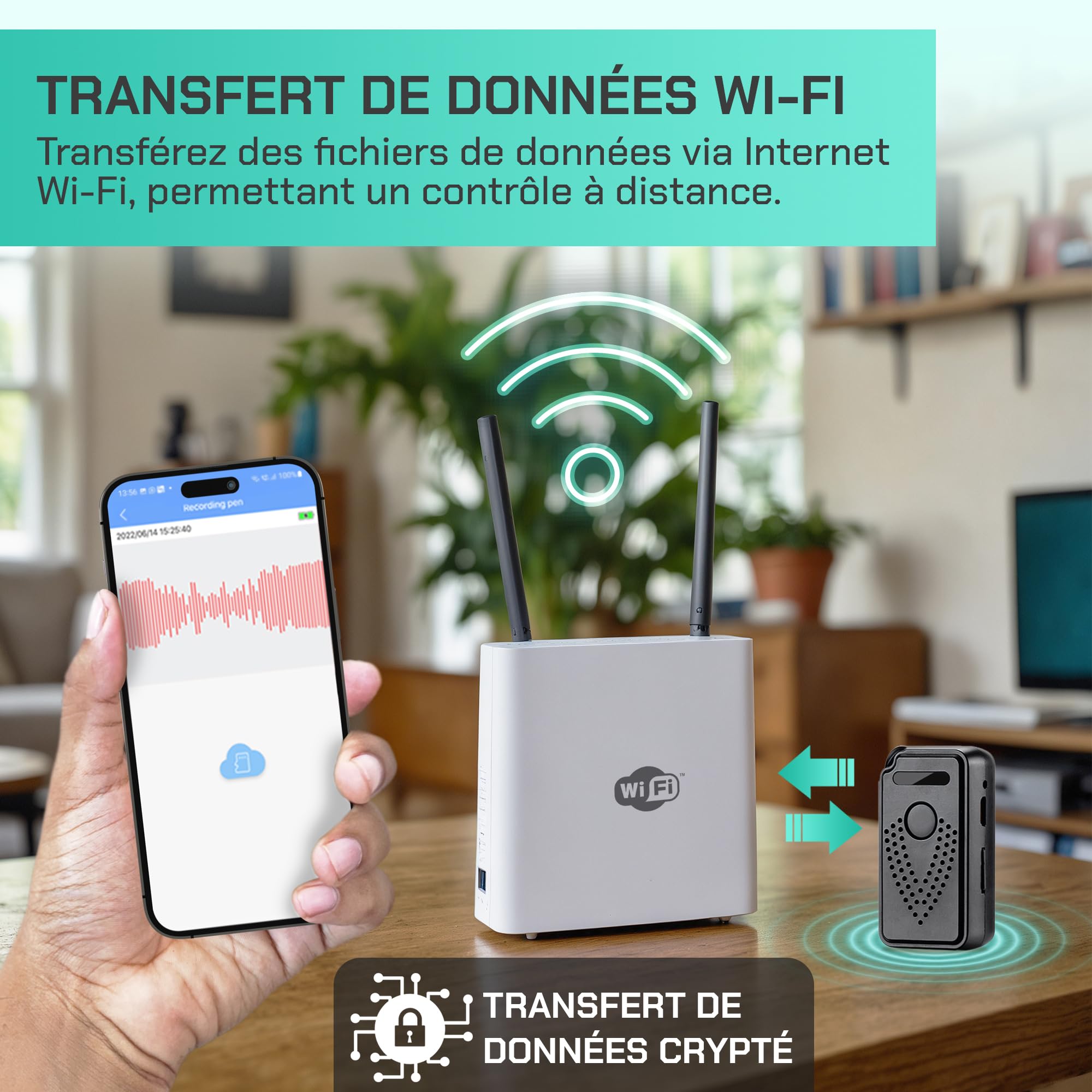 Enregistreur Vocal numérique Professionnel WiFi | FlyRec SMT | 8 Go de Mémoire | Contrôle illimité de la Distance pour, Leçons et Mémos Vocaux - Enregistreur Audio avec Application Intelligente