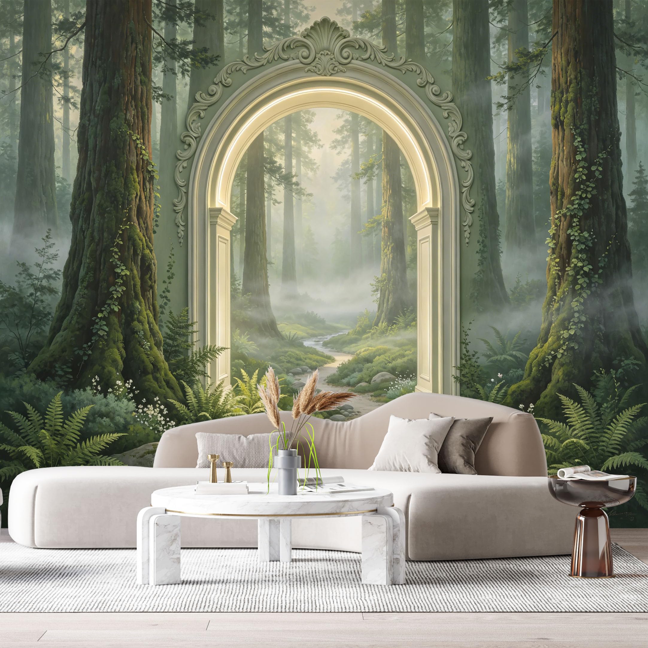 Custom Size Wall Murals Forest Archway Landscape 3D Trompe L'Oeil SelfAdhesiveWall Fabric Removable Wallpaper Wall Decor for Living Room Bedroom Bathroom