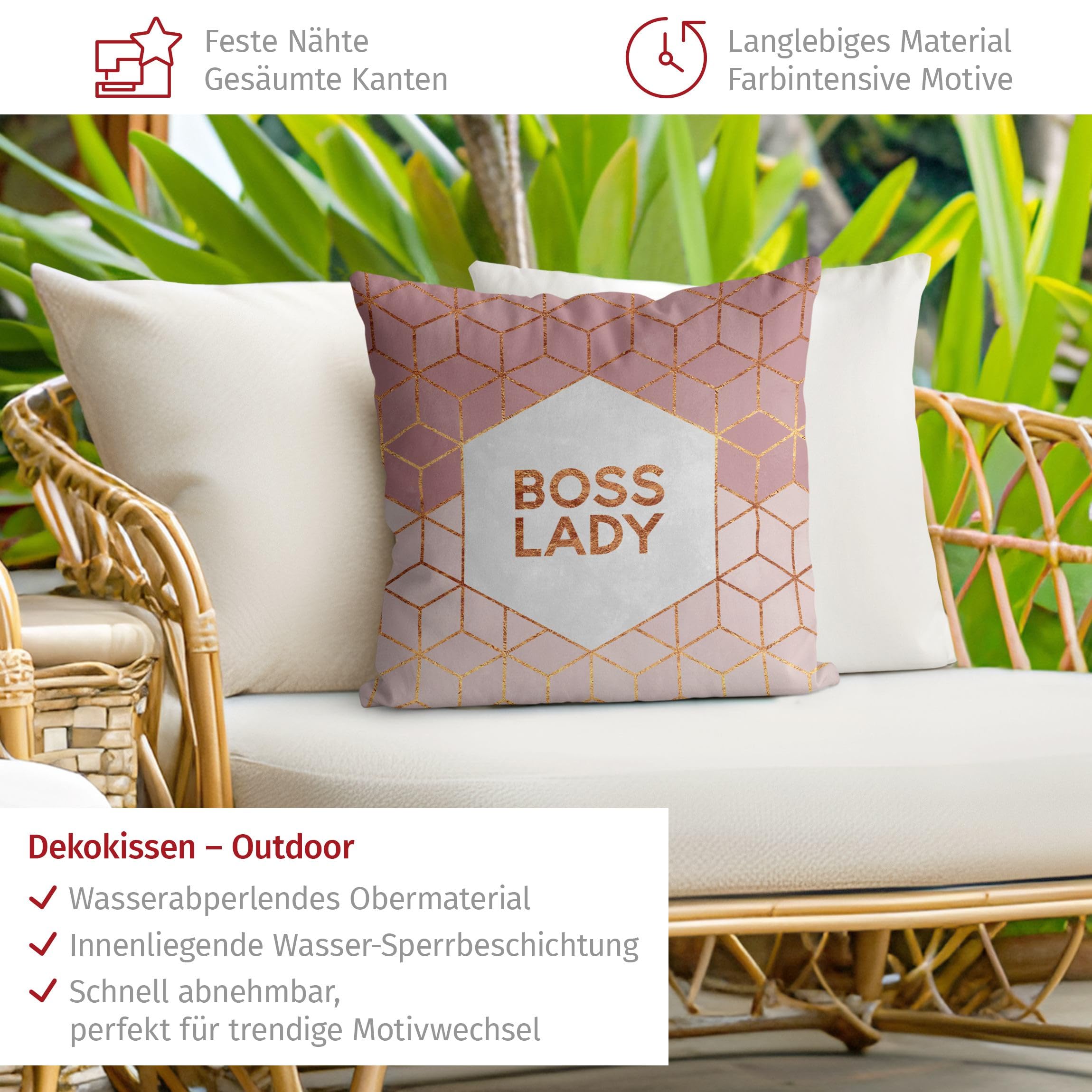 Deko Kissenhülle draußen/Outdoor waschbar Sprüche ohne Füllung Zierkissen - Made in Germany - Geometrisch Bezug rosa Sofakissen Aquarell Abstrakt Outdoor Sofa Bett 1174