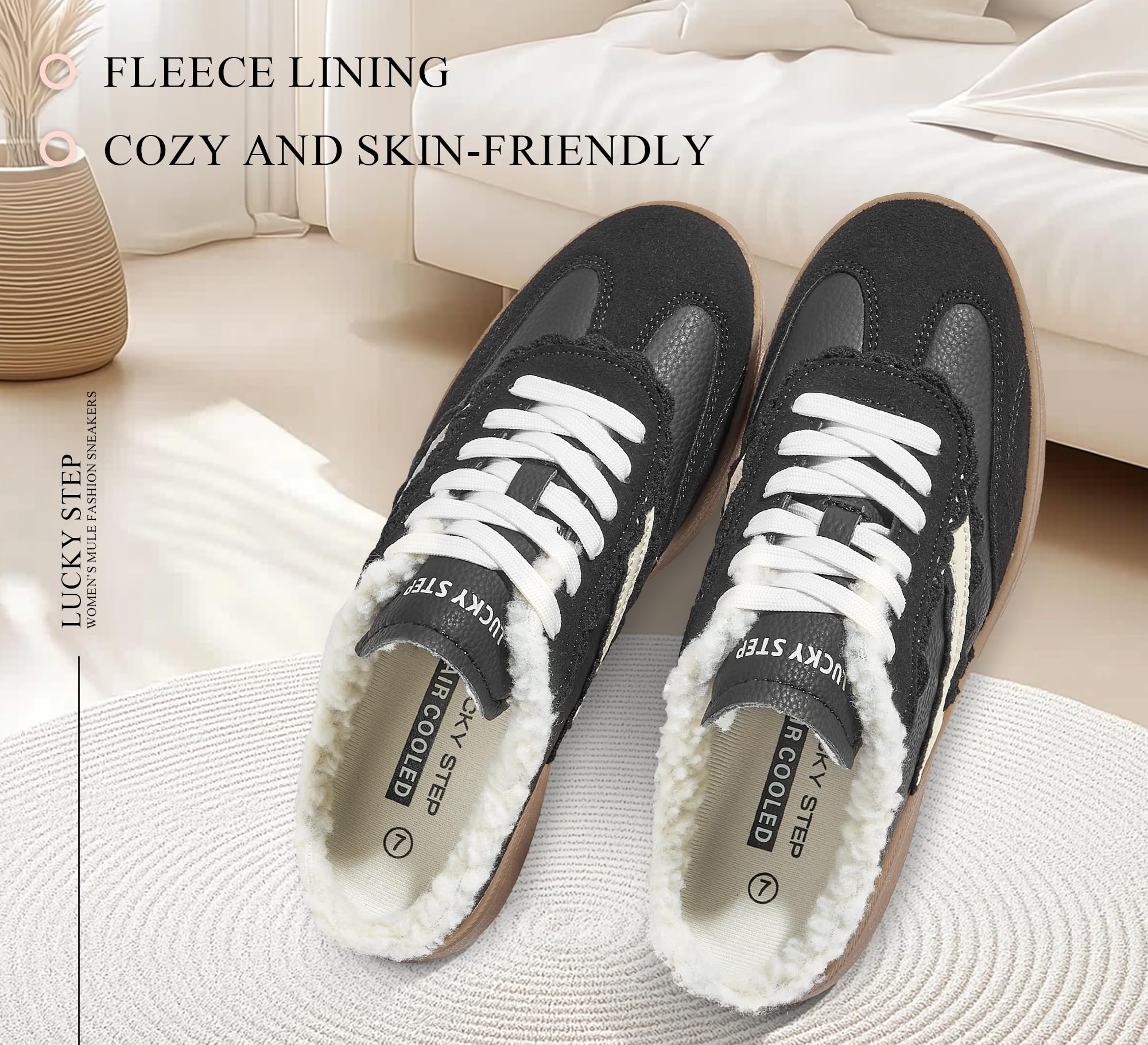 LUCKY STEP Mule Donna Senza Tacco, Sneakers Comode da Slip-On, Stile retrò e Casual per l'inverno