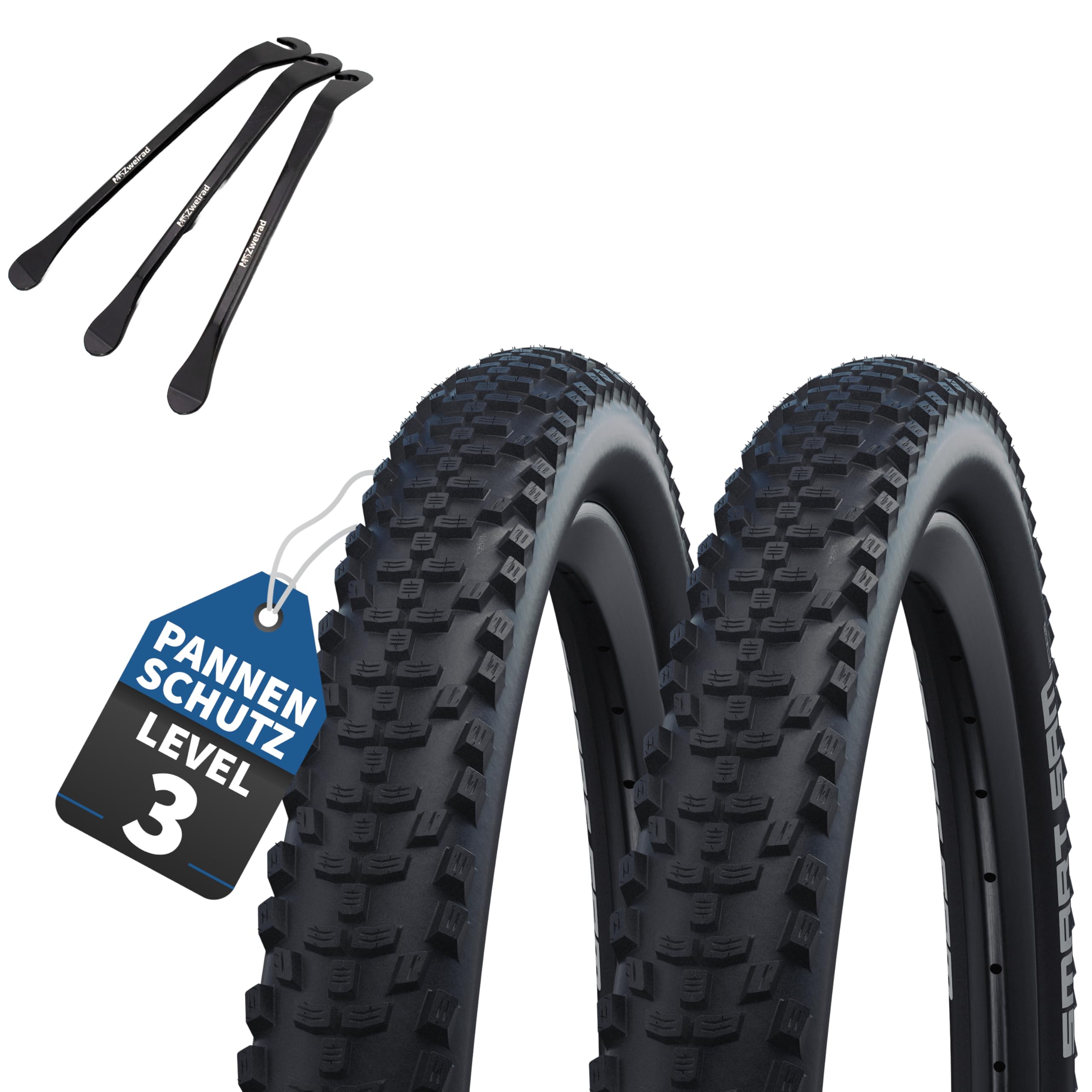 2er Set Schwalbe Fahrradreifen Smart Sam HS624, 26 Zoll x 2.00 Zoll (50-559), auswählbar mit Schläuchen AV/DV/SV/Ohne + 3 MSZweirad Reifenheber