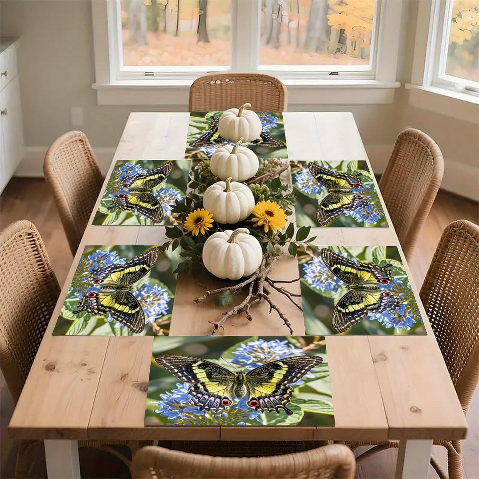 Nice Butterfly Placemats Flax Place Mats for Dining Table Rectangle Non-Slip Table Mats Heat Resistant Washable Placemat for Kitchen Home Decor Party Outdoor 12" X 18"