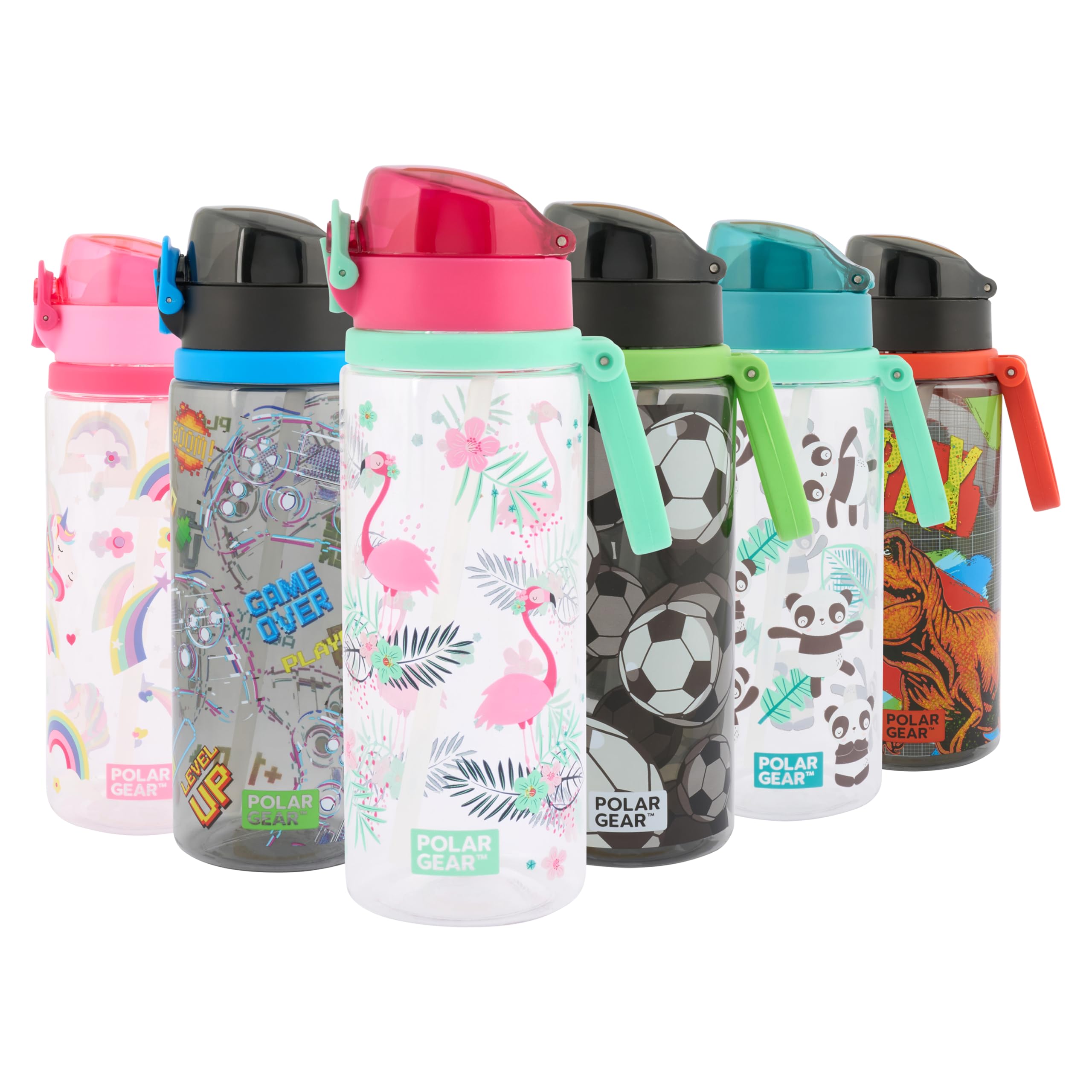 Polar Gear Aqua Flip 650ml Kids Water Bottles with Straw & Soft Spout - BPA-Free Kids Water Bottle with Straw & Push Button Lock Cap - Leakproof Drinks Canteen for Boys and Girls with Carry Strap