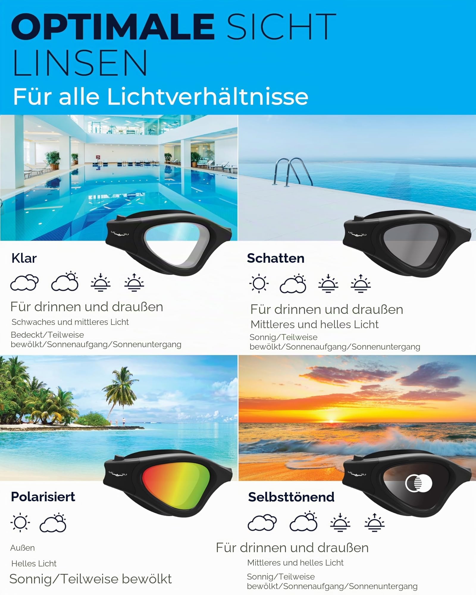 AqtivAqua Schwimmbrille DX — Weites Sichtfeld, UV-Schutz, Anti-Beschlag, Auslaufsicher, Geeignet für Innen- und Außenbeleuchtung — mit Anpassbarem Silikonband für Erwachsene und Jugendliche