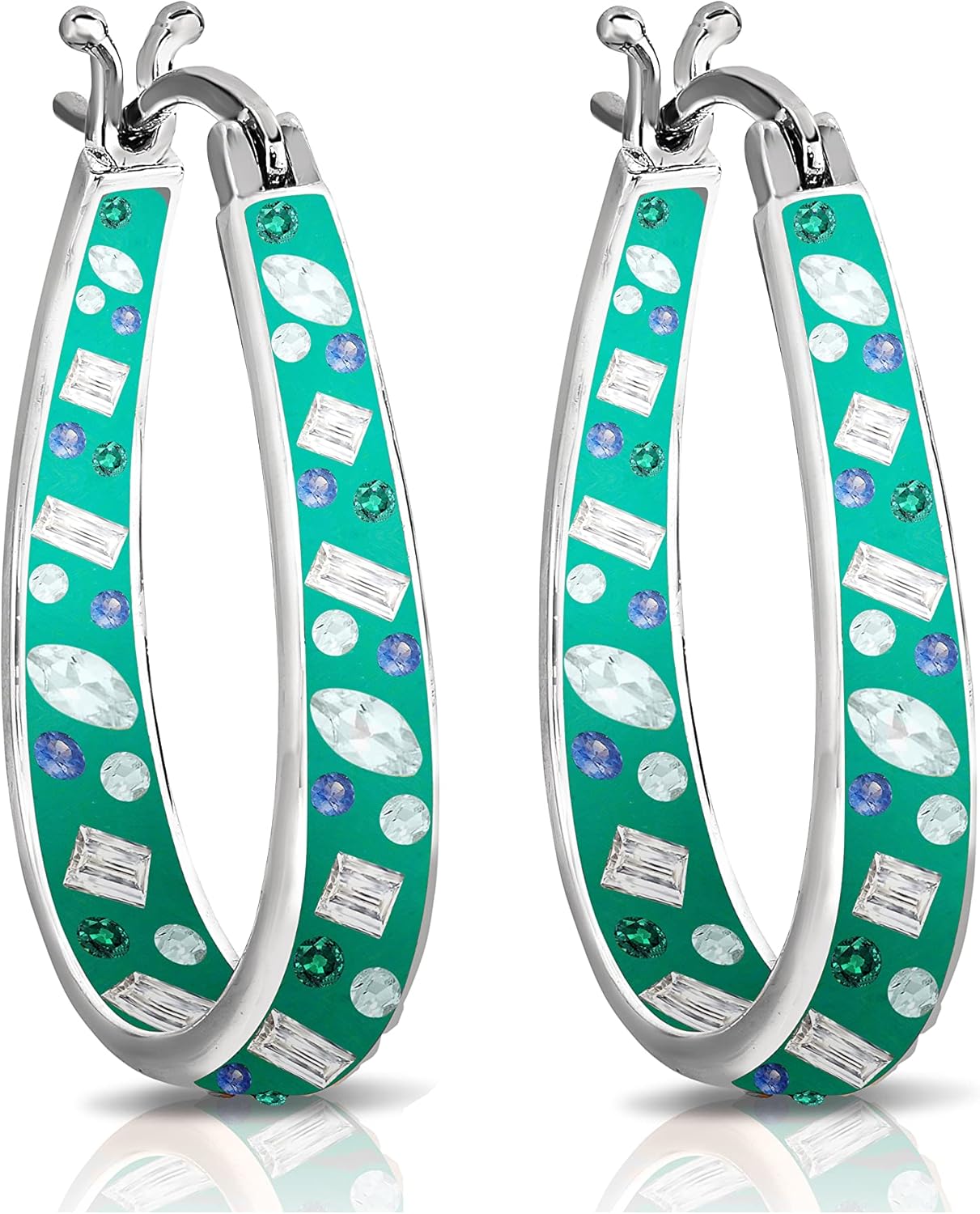 Savlano 14K Gold Plated Inside Out Crystal, Pearl Hoop Earrings- Oval Shape Earrings for Women Comes with Gift Box