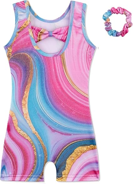 HOZIY Gymnastics Leotards for Girls with Shorts Biketards Dance Tumbling Outfits Matching Scrunchies 1-12 Years Old
