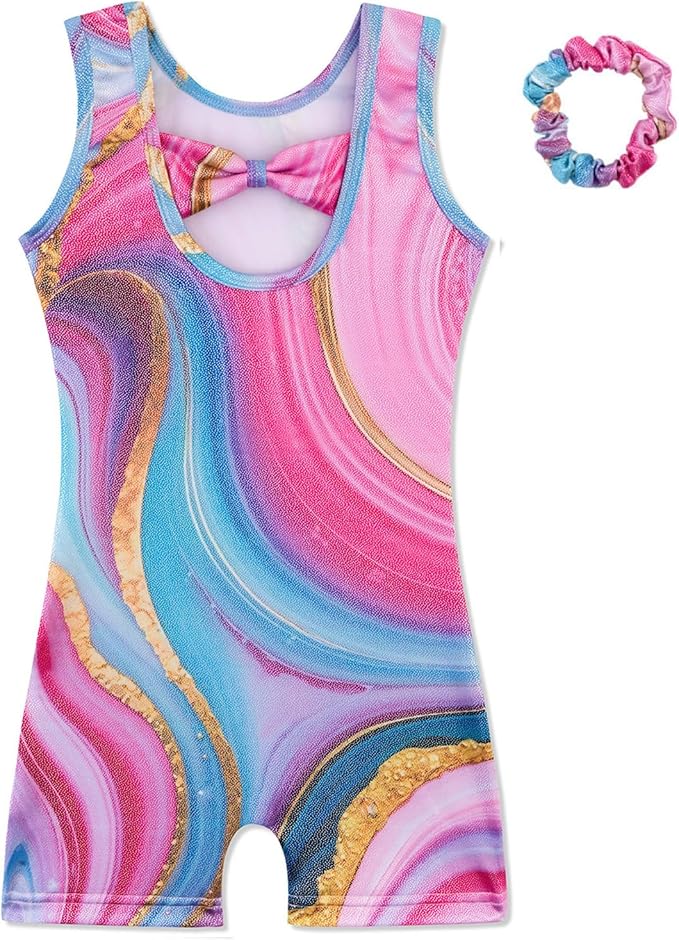 HOZIY Gymnastics Leotards for Girls with Shorts Biketards Dance Tumbling Outfits Matching Scrunchies 1-12 Years Old