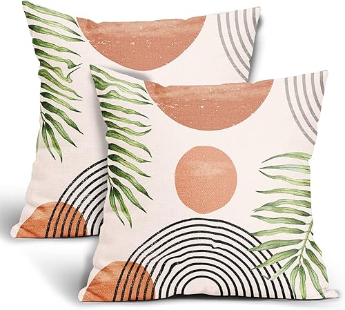 Juego de 2 fundas de almohada bohemias de 18 x 18 pulgadas, modernas de mediados de siglo, fundas de almohada geométricas abstractas, fundas