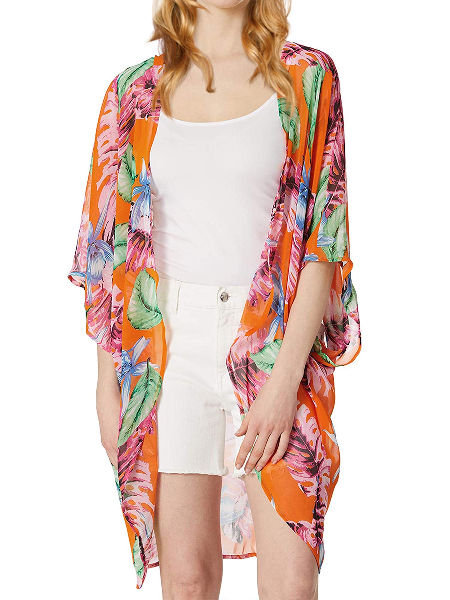 Moss Rose Women's Beach Kimono Coverup Sheer Chiffon Cover Ups, Casual Loose Open Front Cardigan Tops