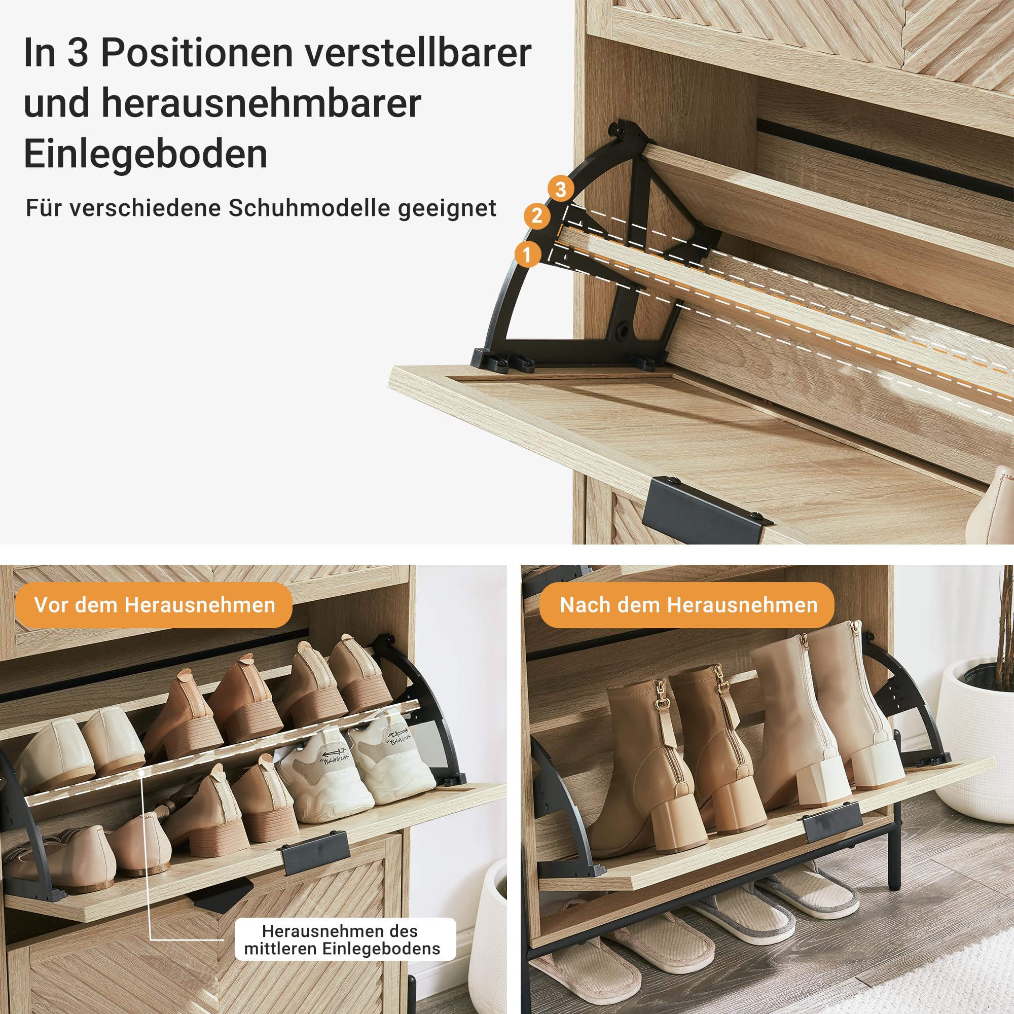 Schmaler Schuhschrank Schuhregal 2 Klappen Schublade, Eiche