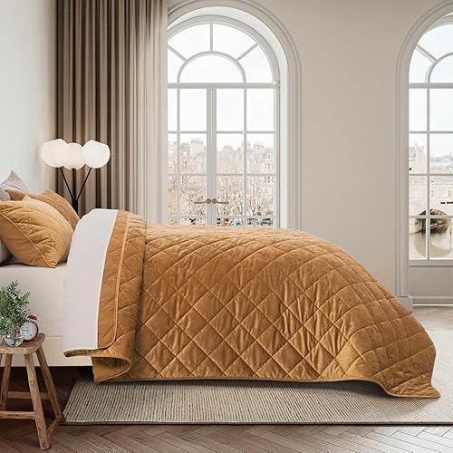 Miniatura 3 de EVERGRACE Juego de edredón de terciopelo triturado de lujo, tamaño King, edredón de terciopelo ligero acolchado de diamante, ultra suave, juego de