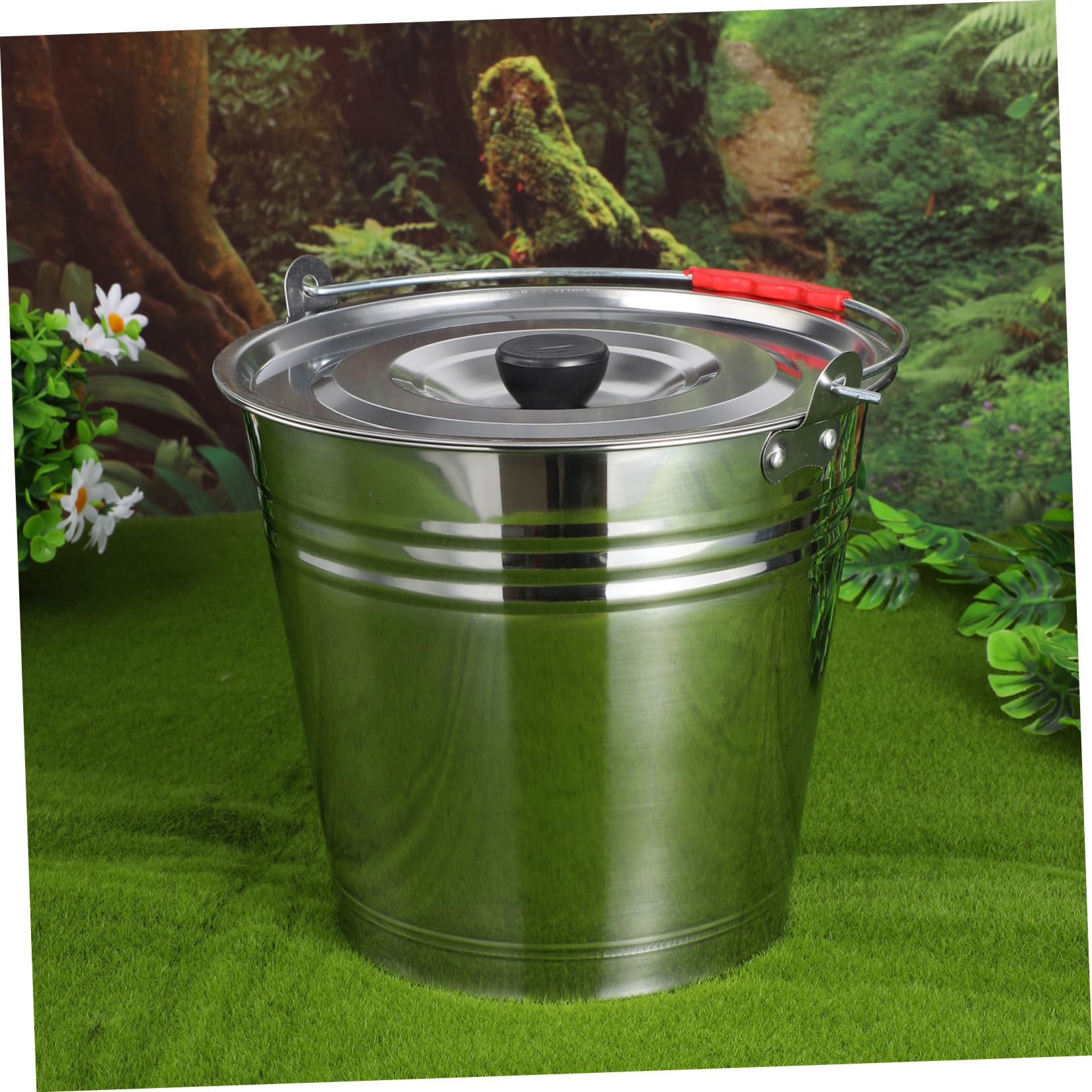 Seau INOX Conception Monobloc Solide avec Couvercle Toilette Sèche en Acier Inoxydable et Maniement pour Usage Domestique et Pâturage