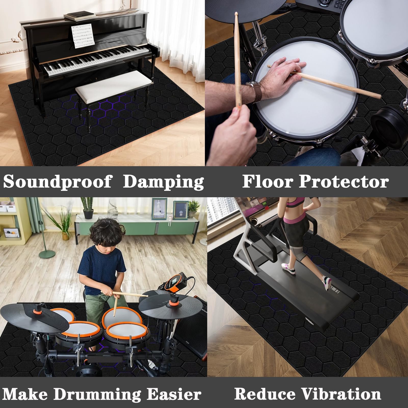 Schlagzeugteppich Drum Teppich Professionelles rechteckiges Schallschutz Trommelmatte 160 x 120 cm Elektrisches Schlagzeug Teppich Music Carpet Innen und Außen Trommelteppich für Studio Wohnung