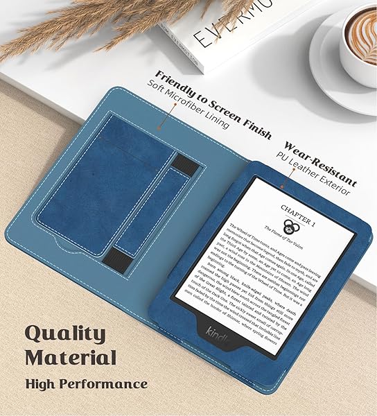 MoKo Case for All-New 6" Kindle(11th Generation, 2024/2022 Release)/(10th Gen,2019)/Kindle(8th Gen, 2016), Ultra Lightweight PU Shell Cover with Auto Wake/Sleep for Kindle 2024, Blue Vintage Twill - 4