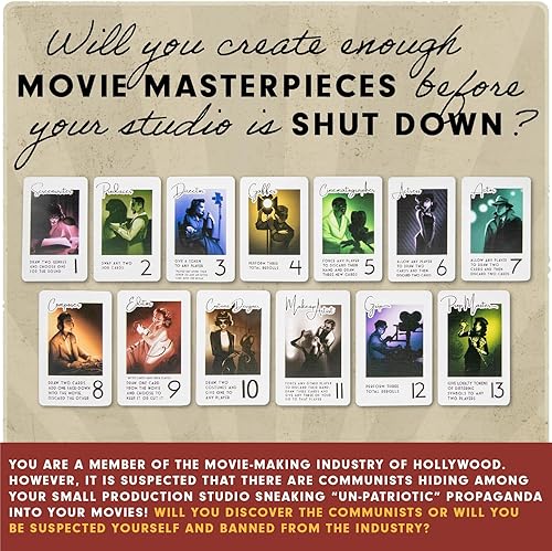 Miniatura 9 de Hollywood 1947 - Juego de mesa para hacer películas para amigos y familiares, un juego de cartas, estrategia y engaño, para 1-9 jugadores, a partir