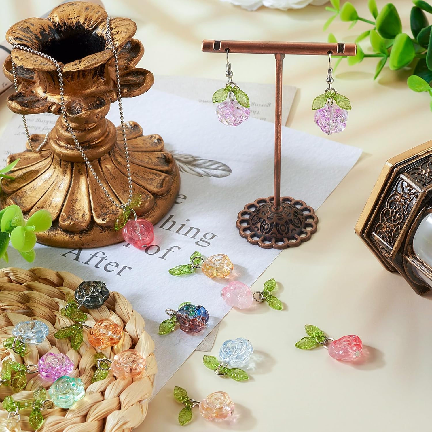 Beadthoven 28pcs Crystal Glass Rose Flower Charms 14 Colors Glass Flower Pendants Mini Rose Dangle Charms Jewelry Making Findings for DIY Earrings Bracelets Necklaces Women - Image 2