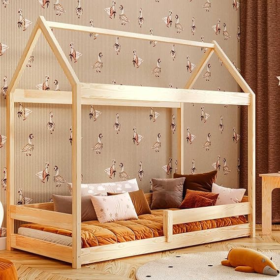 YOUKO Ben Children's Bed 160 x 80 cm Pine Children's Bed for Boys and Girls - Montessori Bed Simple Style - Varnish House Bed
