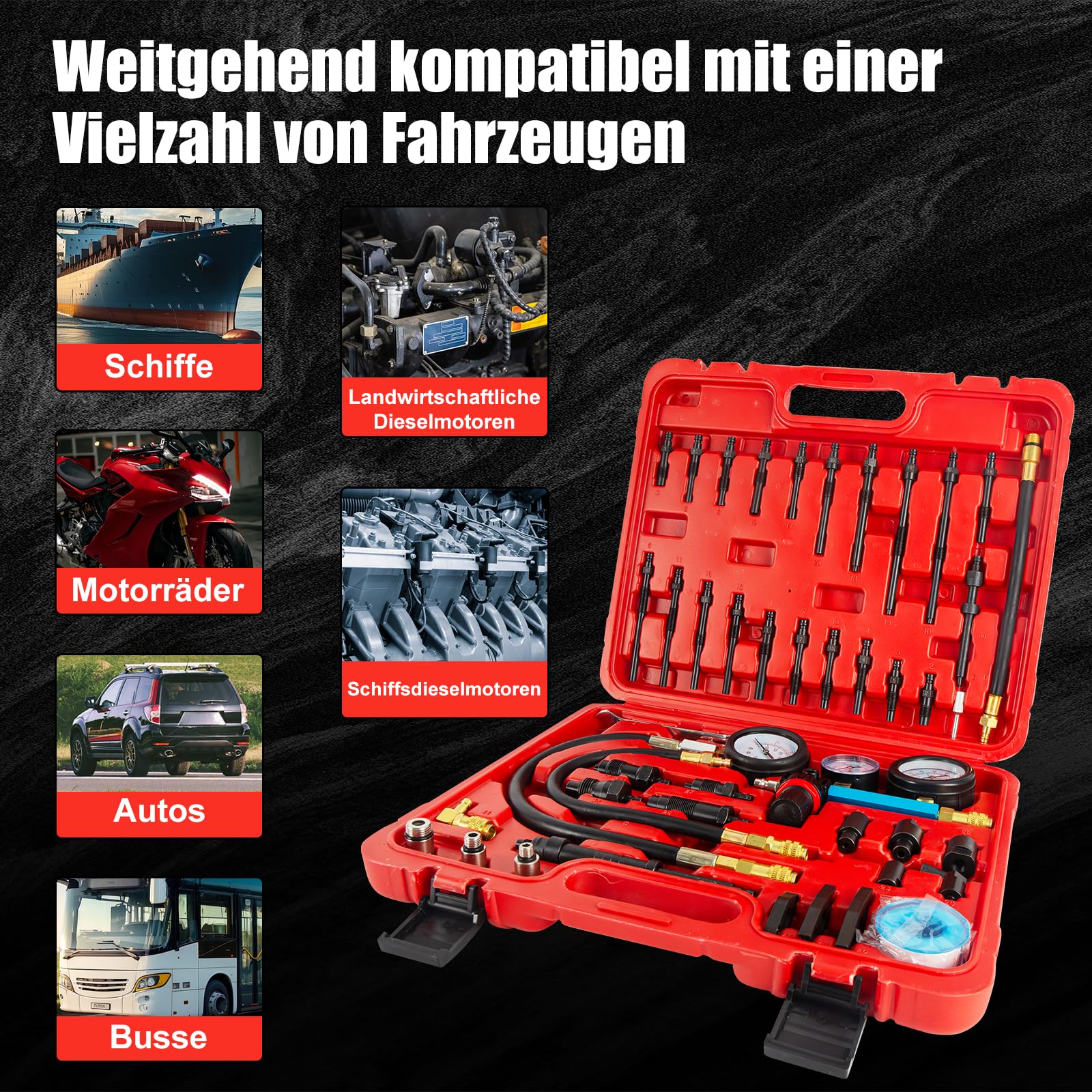 46 piezas profesional Compresión Comprobador de Compresión Compresión Comprobador de Compresión Motor Gasolina Diesel Comprobador de Compresión Cilindro con Dual Gauge Engine para coches, coches