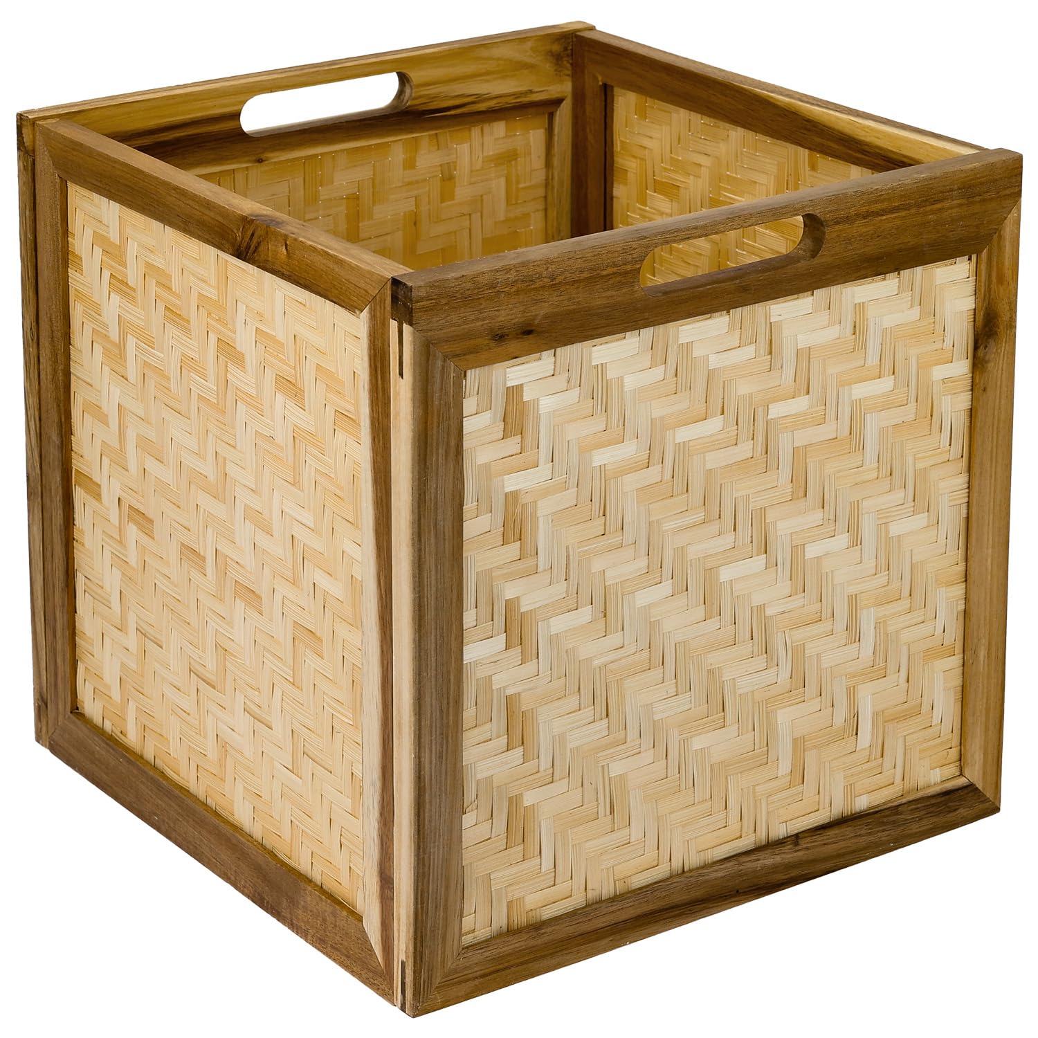 HMF Storage Basket for Kallax Shelves, Wicker Basket with Viennese Weave and Acacia Wood | Pattern 1 | 32 x 34 x 32 cm