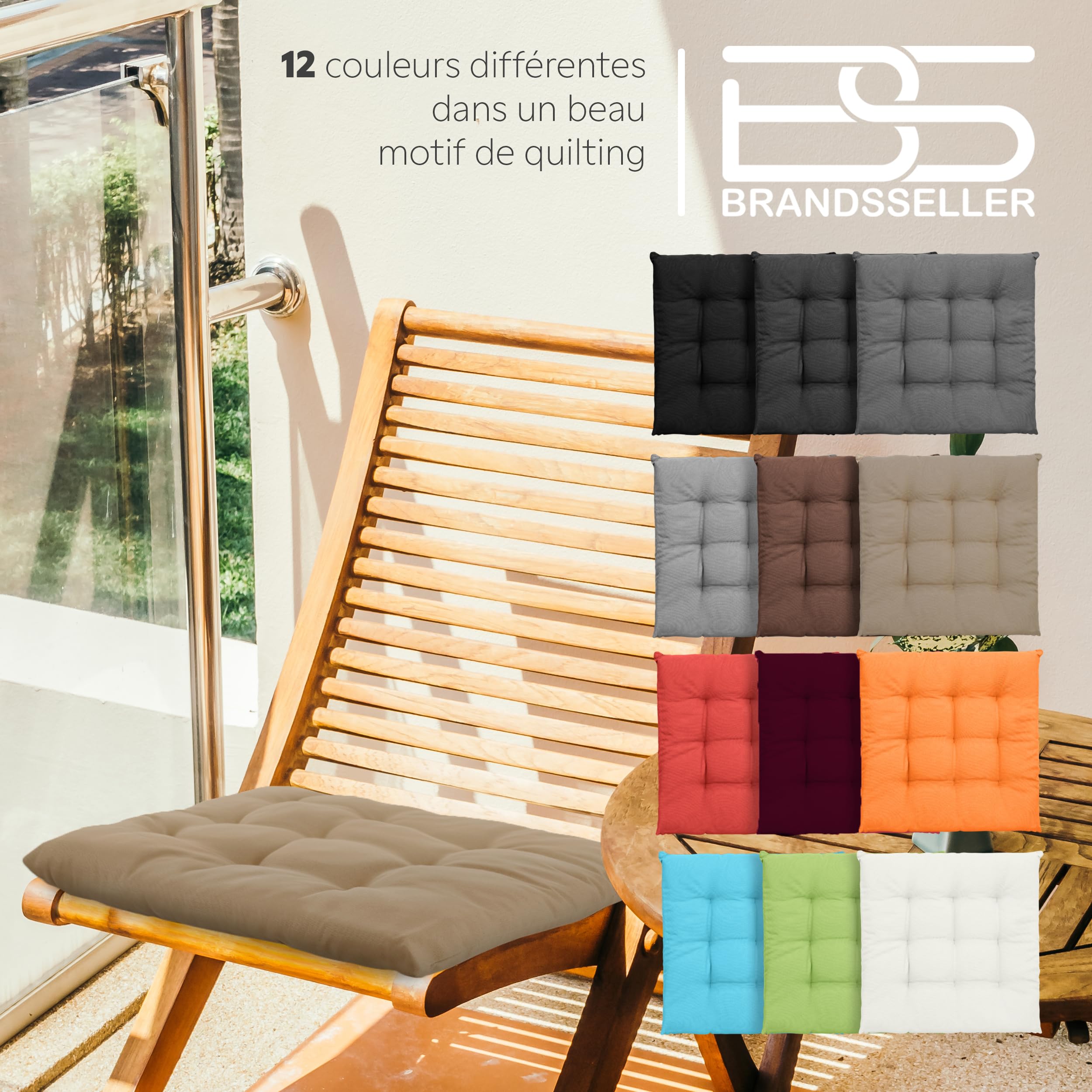 Brandsseller Lot de 6 Coussin de Chaise 40x40 cm Coussin d'assise Rembourrage de Chaise avec Fixations Décoration pour l'intérieur et l'extérieur piqué - Taupe