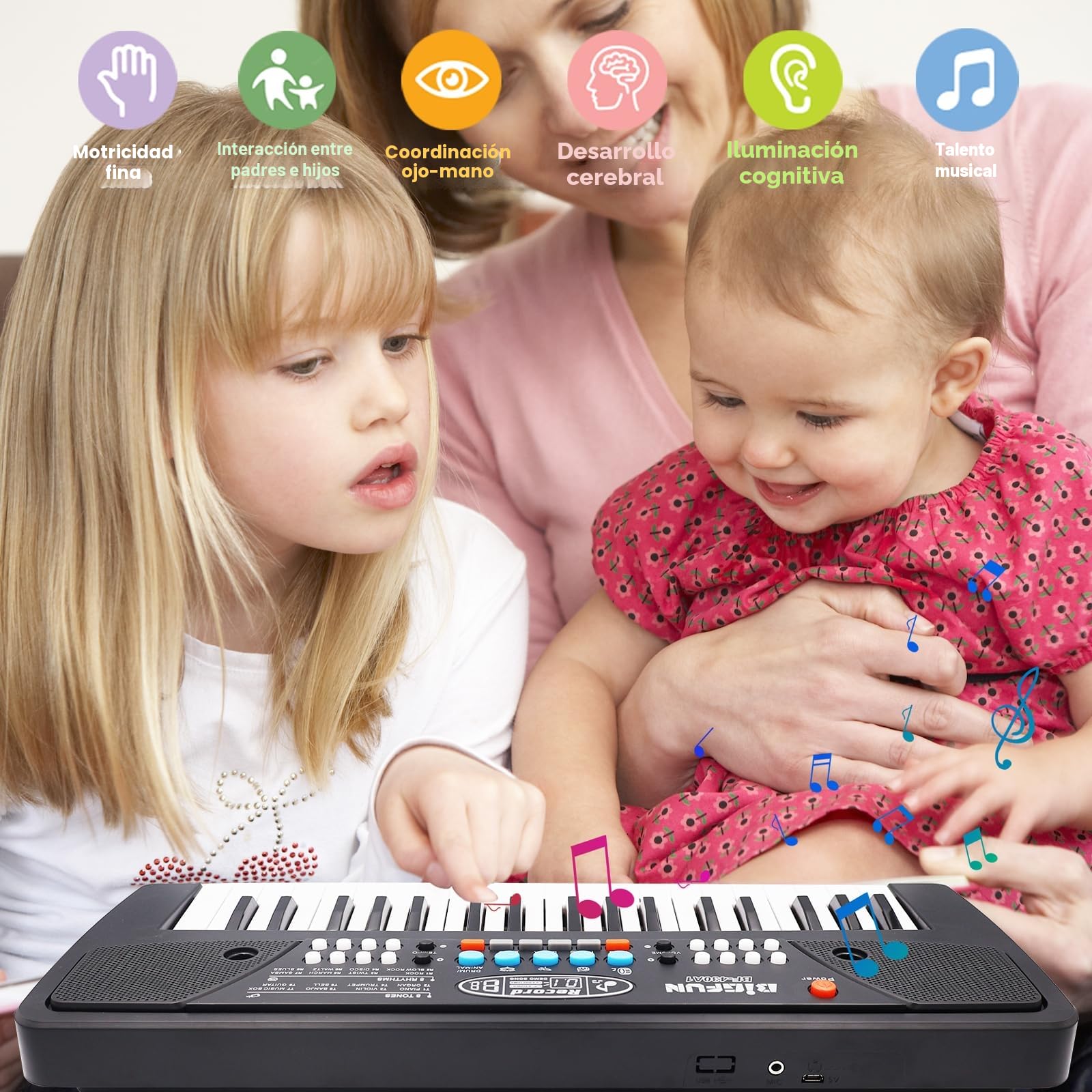 37 Teclas Piano para Niños Teclado Musical, Electrónicos Teclado Piano con Micrófono Multifuncionales Portátiles Educativo Cumpleaños Regalo Juguetes para 3 4 5 6 7 8 Años Niñas Niños