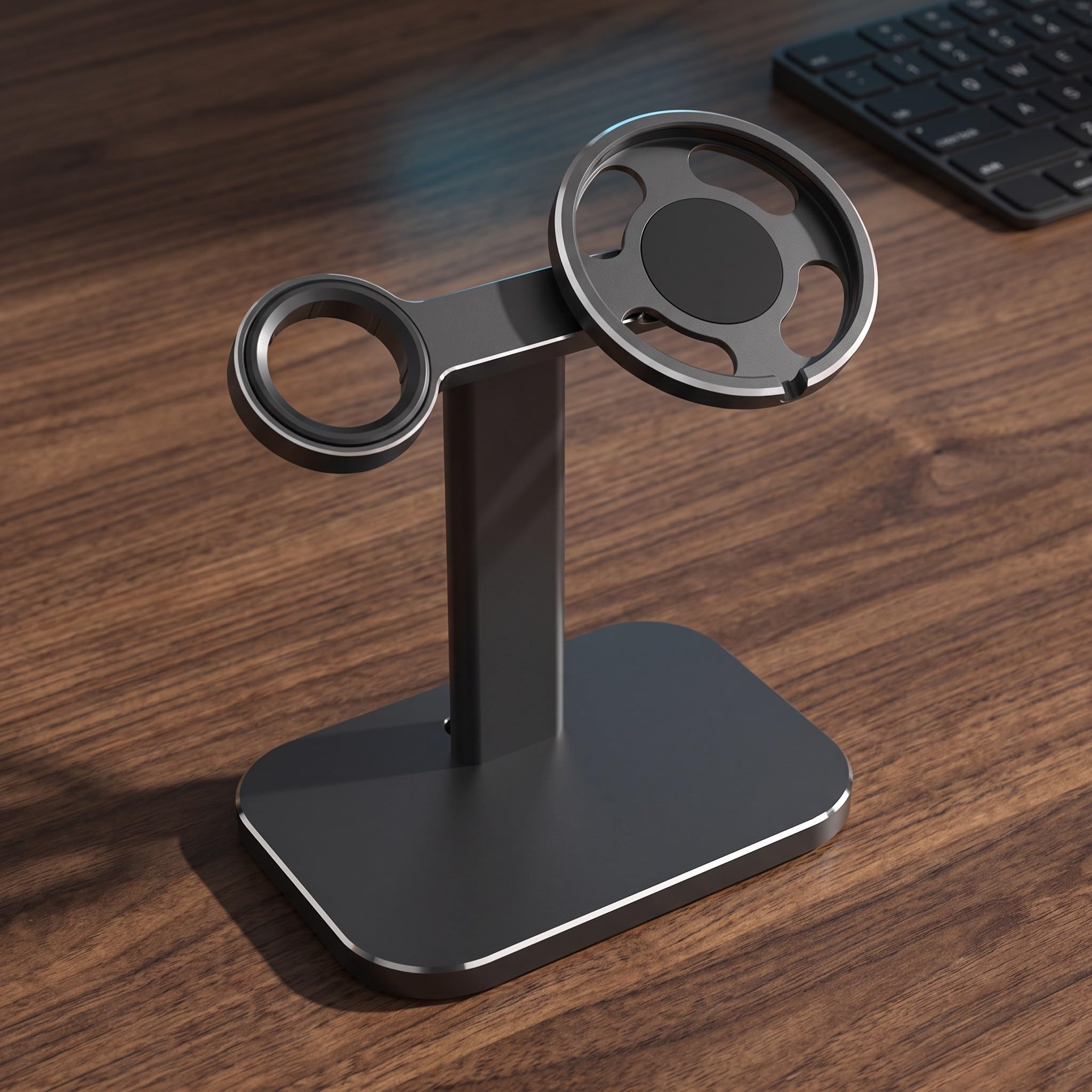 Soporte de Carga Inalámbrico para Teléfono y Reloj de Aluminio Negro
