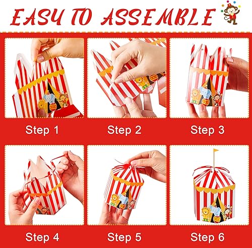 Miniatura 3 de Fainne 12 cajas de regalo de carnaval, cajas de papel de circo, rayas rojas y blancas, caja de regalo para dulces, magdalenas, carnaval, cumpleaños,