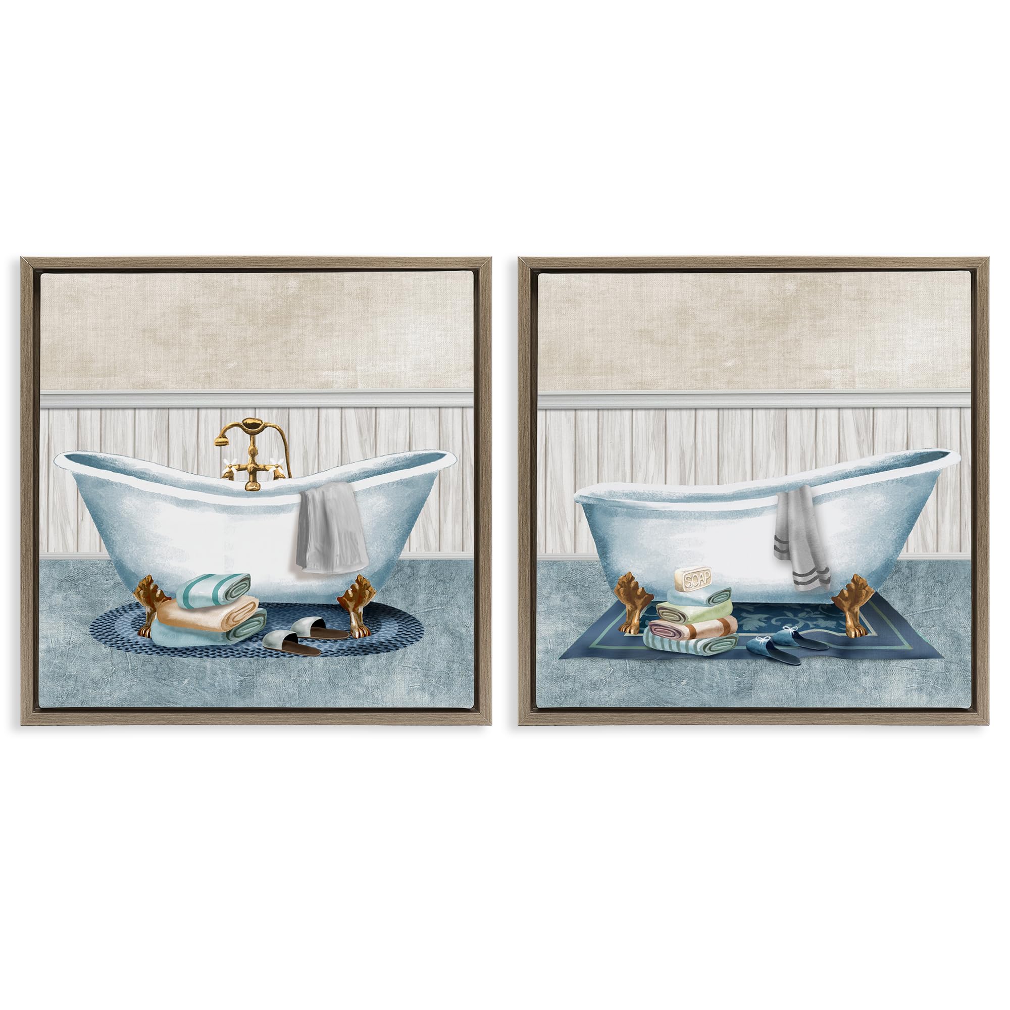 Stupell Industries Cozy Bathtub Still Life 'Cozy Bathtub & Slippers'| 2Pc Floating Frame Art Set 2