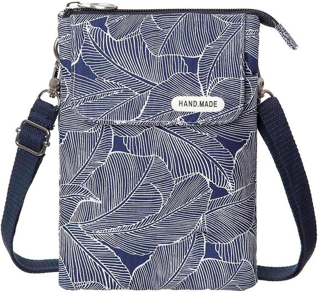 Canvas Cute Crossbody Handbags Cell Phone Purse Wallet Leaves Pattern Small Change Pouch Bags for Women Girls