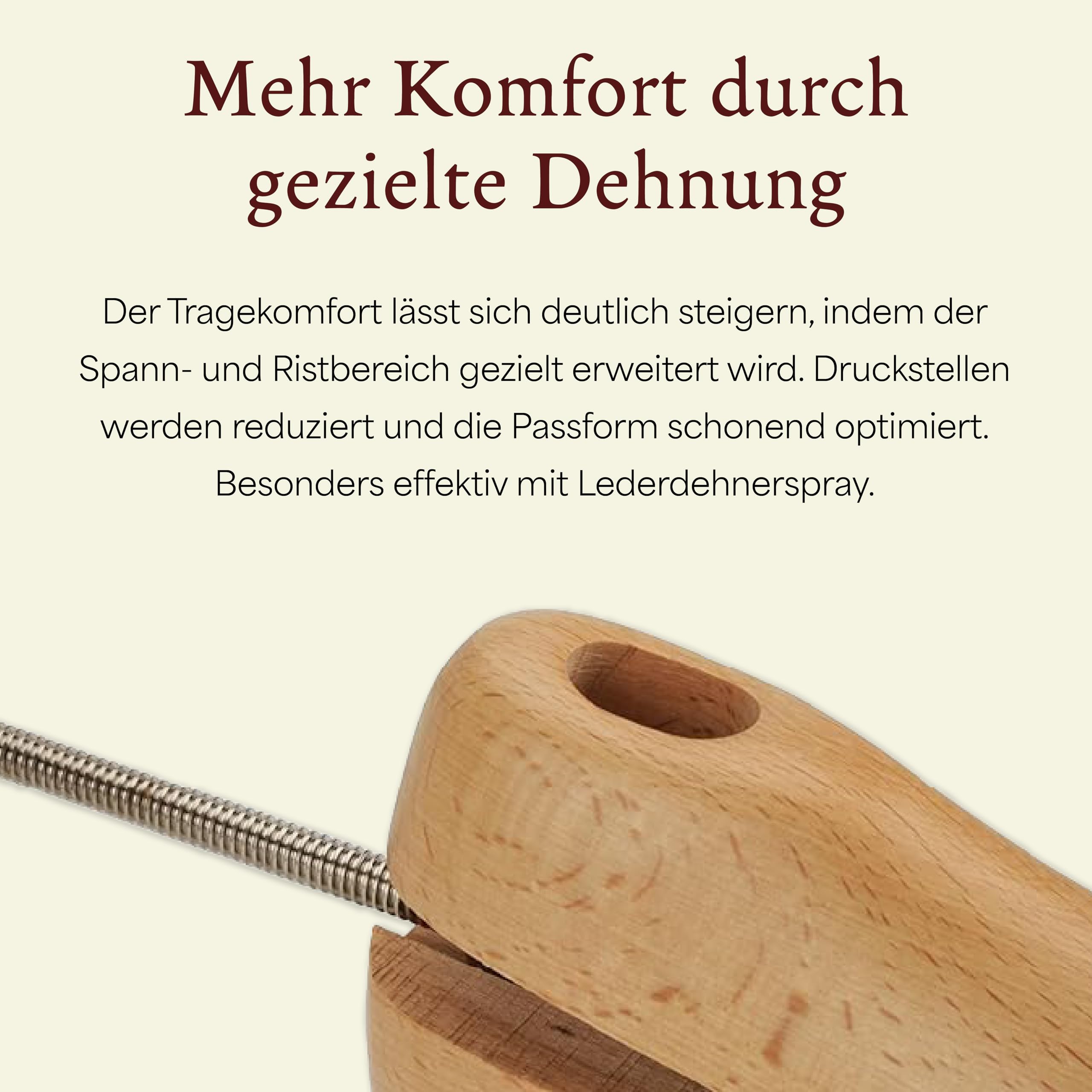 Langer & Messmer Schuhdehner und Stiefeldehner für den Spann und Rist für Damen gegen drückende Schuhe - gefertigt aus massivem Buchenholz inkl. Lederdehnerspray 50ml