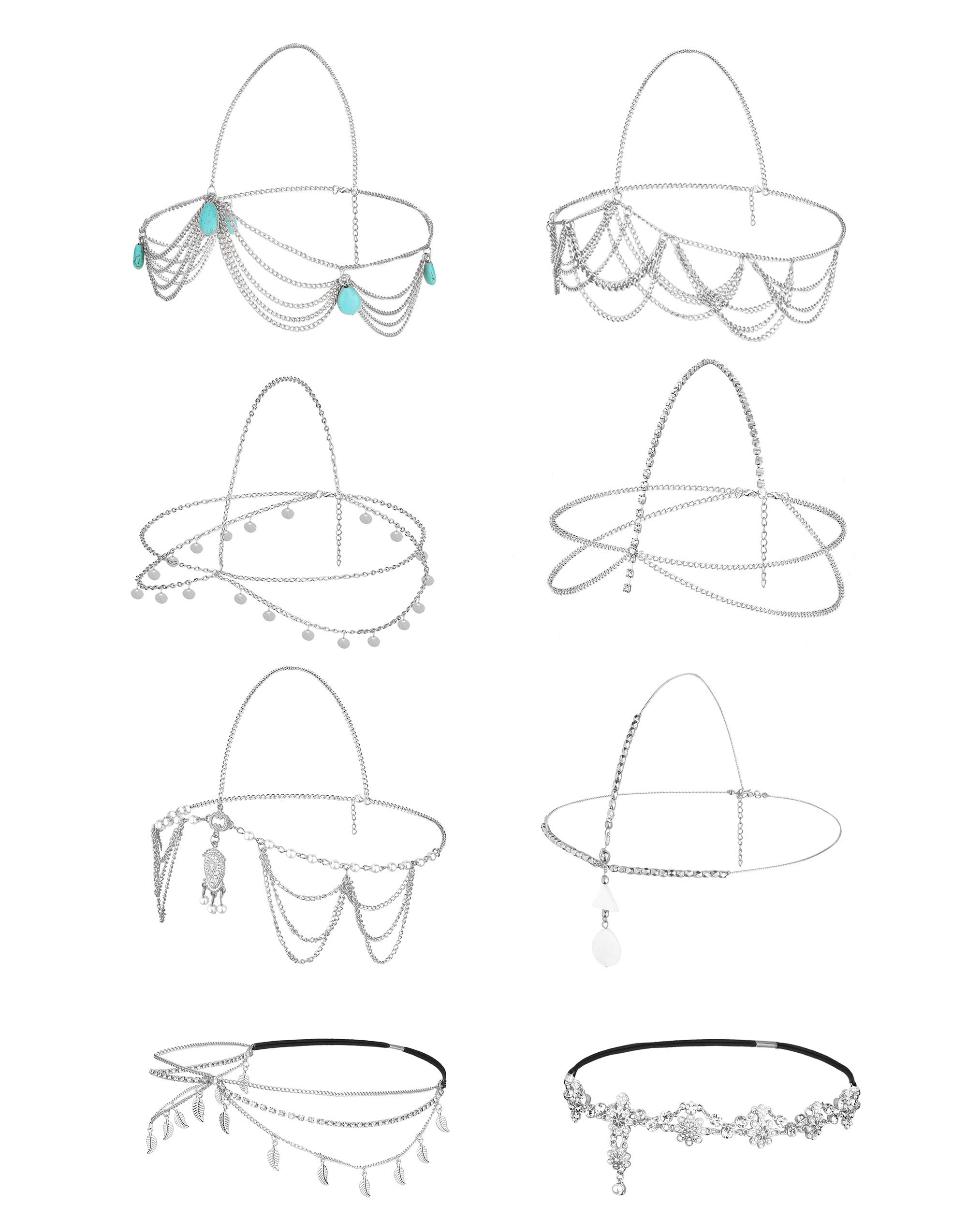 Jstyle8Pcs Gold Head Chain Jewelry for Women Bridal Bohemian Halloween Headband Hair Headpiece