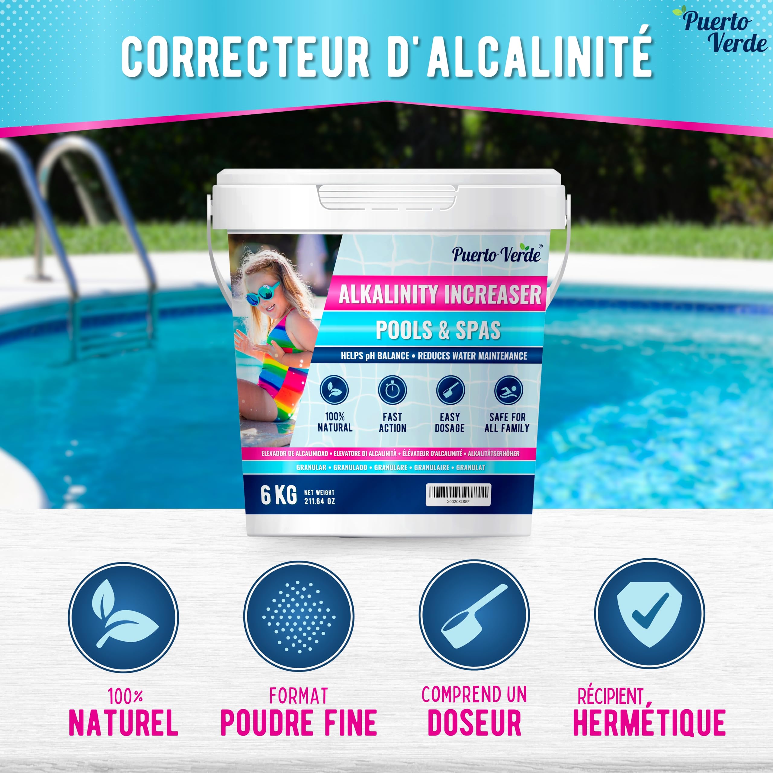 Correcteur Alcalinité Piscine 6 Kg Augmente TAC Corrige pH Poudre