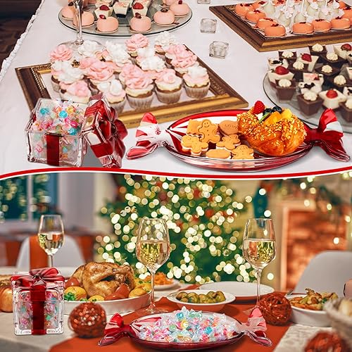 Miniatura 5 de 2 platos de Navidad de caramelo de menta, bandeja de cristal para dulces rojos y blancos con tapa, tarros de dulces de Navidad, bandejas para servir
