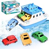 Toy Boat Bath Toys for Toddlers with 4 Mini Car Toys&comma; Kids Water Toys Ferry Boat for Bathtub Bathroom Pool Beach Toys&comma; Birthday Gifts