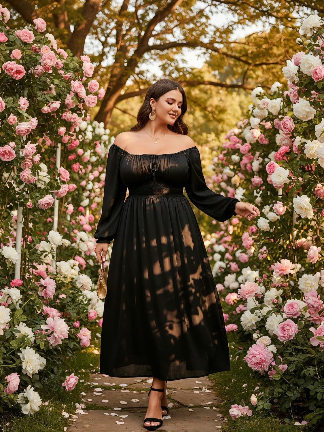 EYWOL Womens Plus Size Formal Wedding Guest Dress,Long Sleeve Elegant Flowy Spring Dresses Maxi Dress for Cocktail Party Prom
