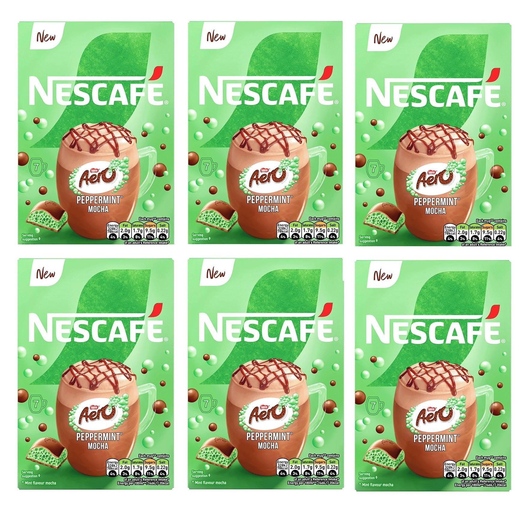 NESCAFÉ AERO Peppermint Mocha Instant coffee Sachets (Pack of 6, Total 42 Sachets)