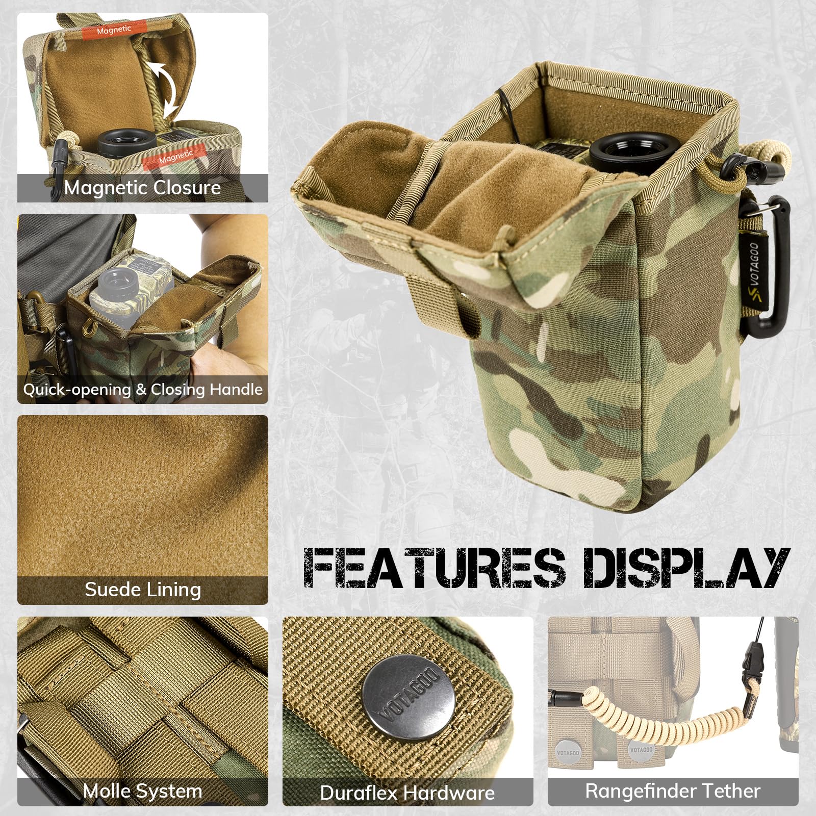 VOTAGOO GEAR Entfernungsmesser-Tasche mit Schutzpolsterung und Schnellverschluss-Schnalle, MOLLE-kompatibel für Ferngläser, taktische Jagdtasche, Zubehör (Multicam)