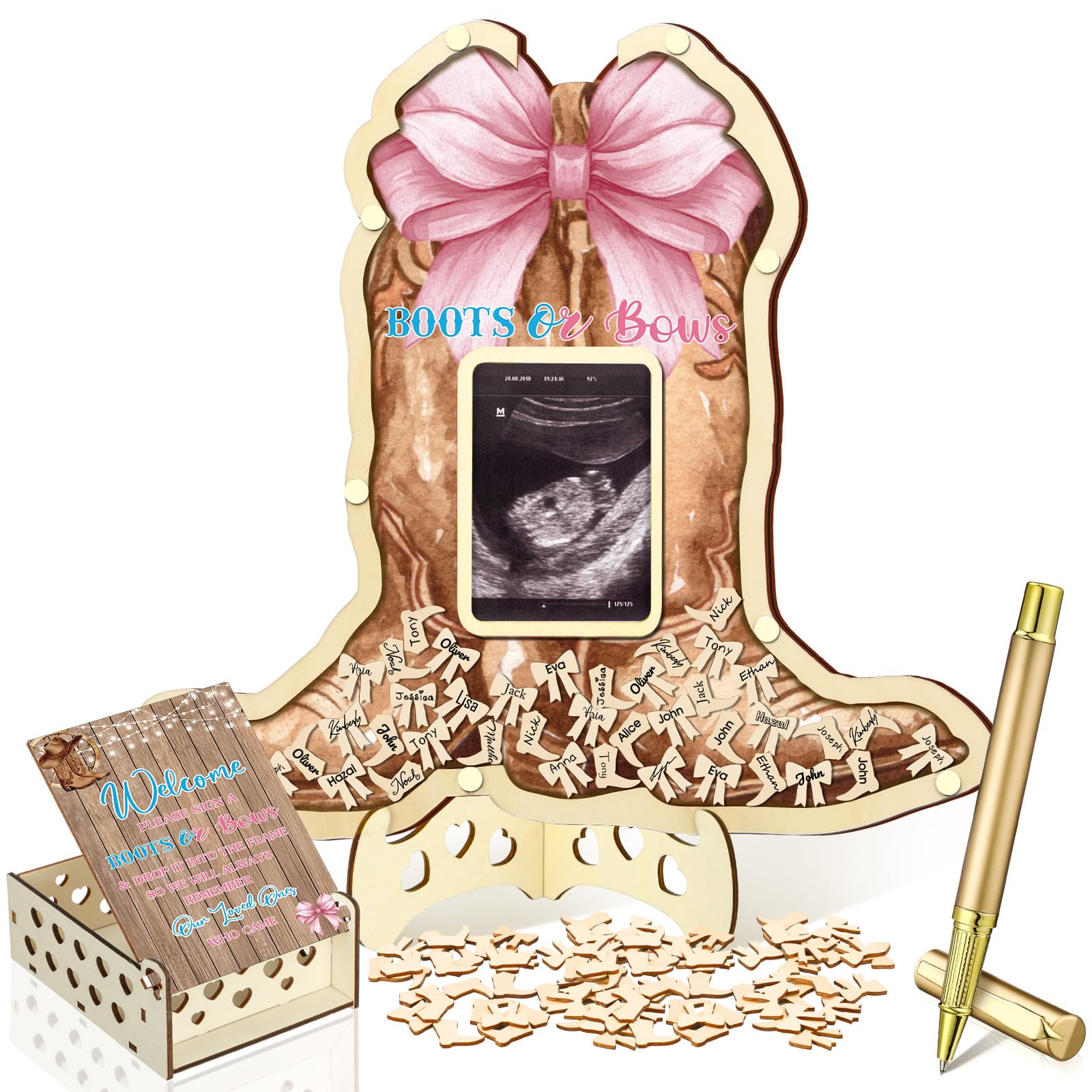 Wenqik 63 Pcs Boots or Bows Baby Shower Guest Book,Pink