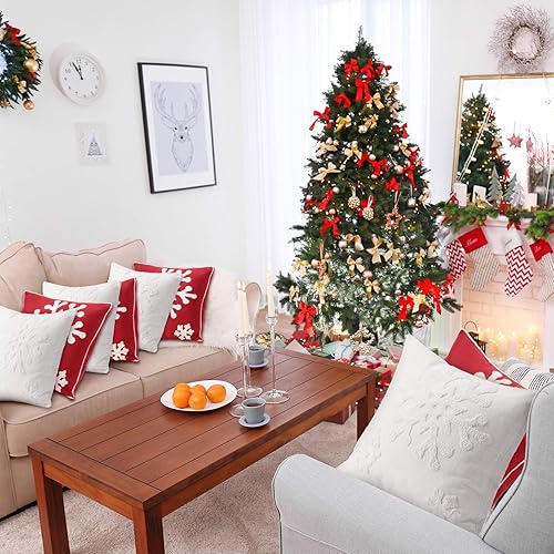 Miniatura 5 de Jetec 4 fundas de almohada navideñas de copos de nieve de 18 x 18 pulgadas, funda de almohada decorativa con bordado de copo de nieve, funda de