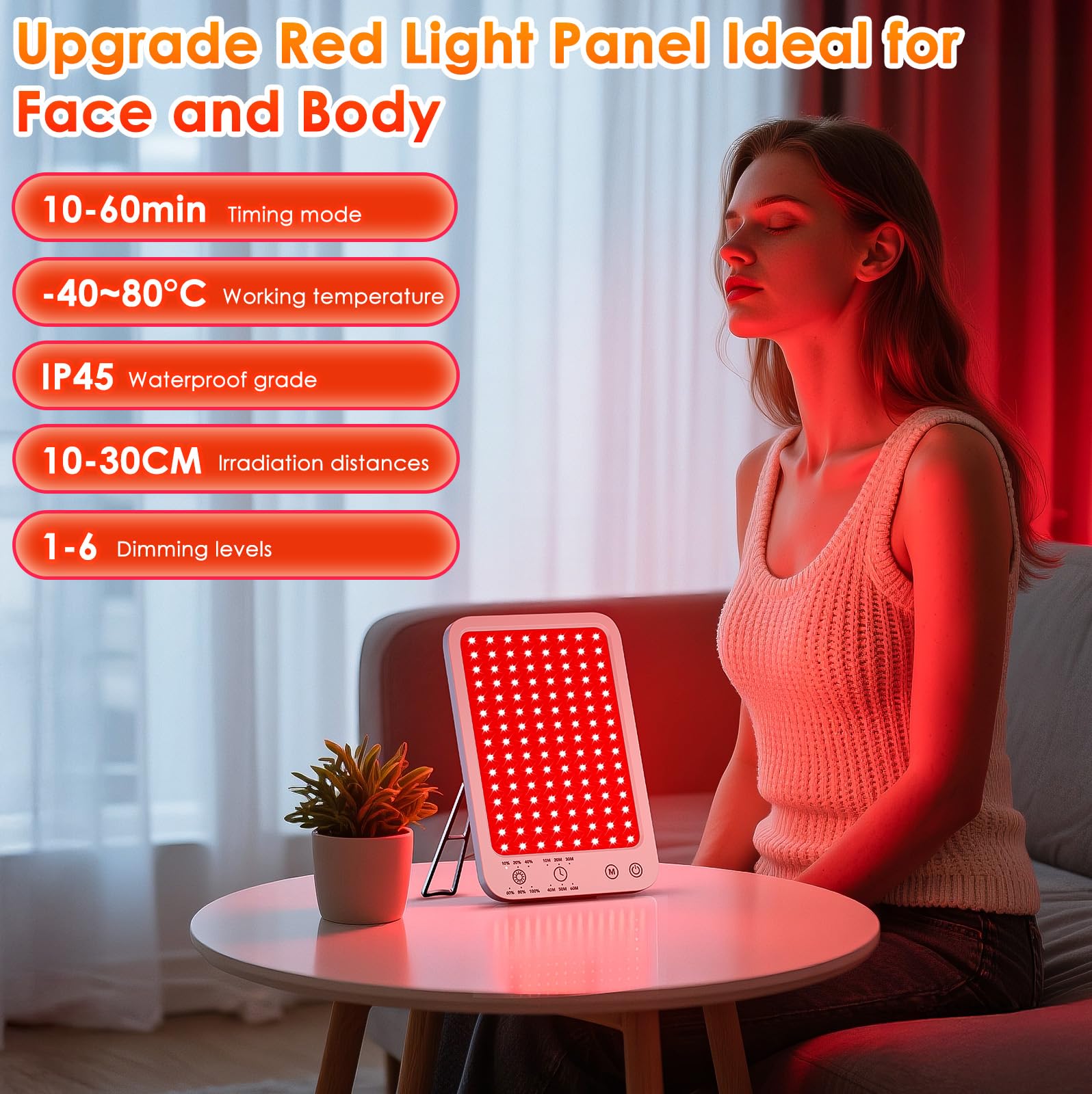 Red Light Therapy for Face Light Therapy Lamp Infrared Light Therapy with 660nm & 850nm Near Infrared LED Red Light Therapy Panel Touch Control 6 Levels of Brightness 3 Modes