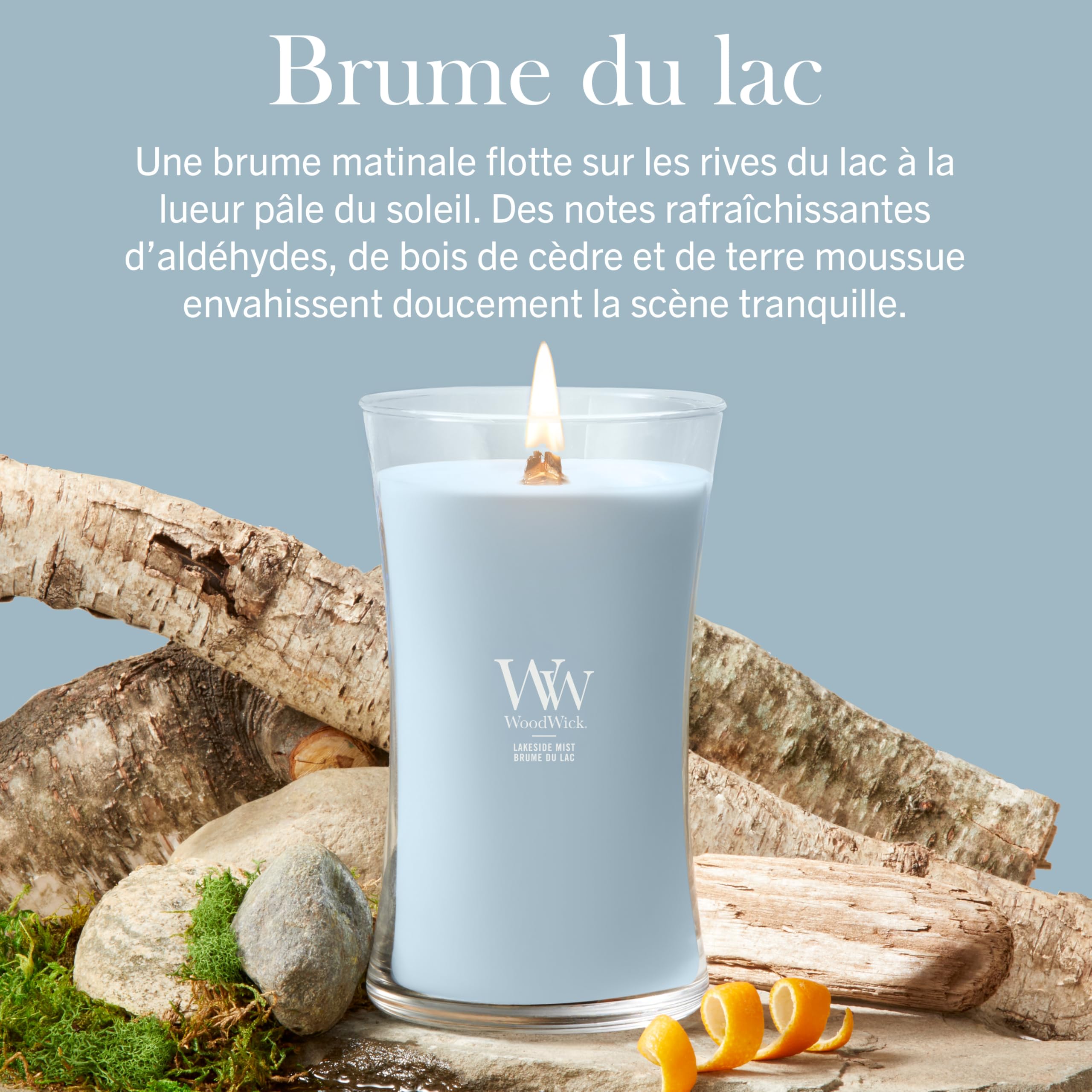 WoodWick Bougie parfumée | Grande bougie sablier | Brume du lac | Cadeaux parfaits pour femmes