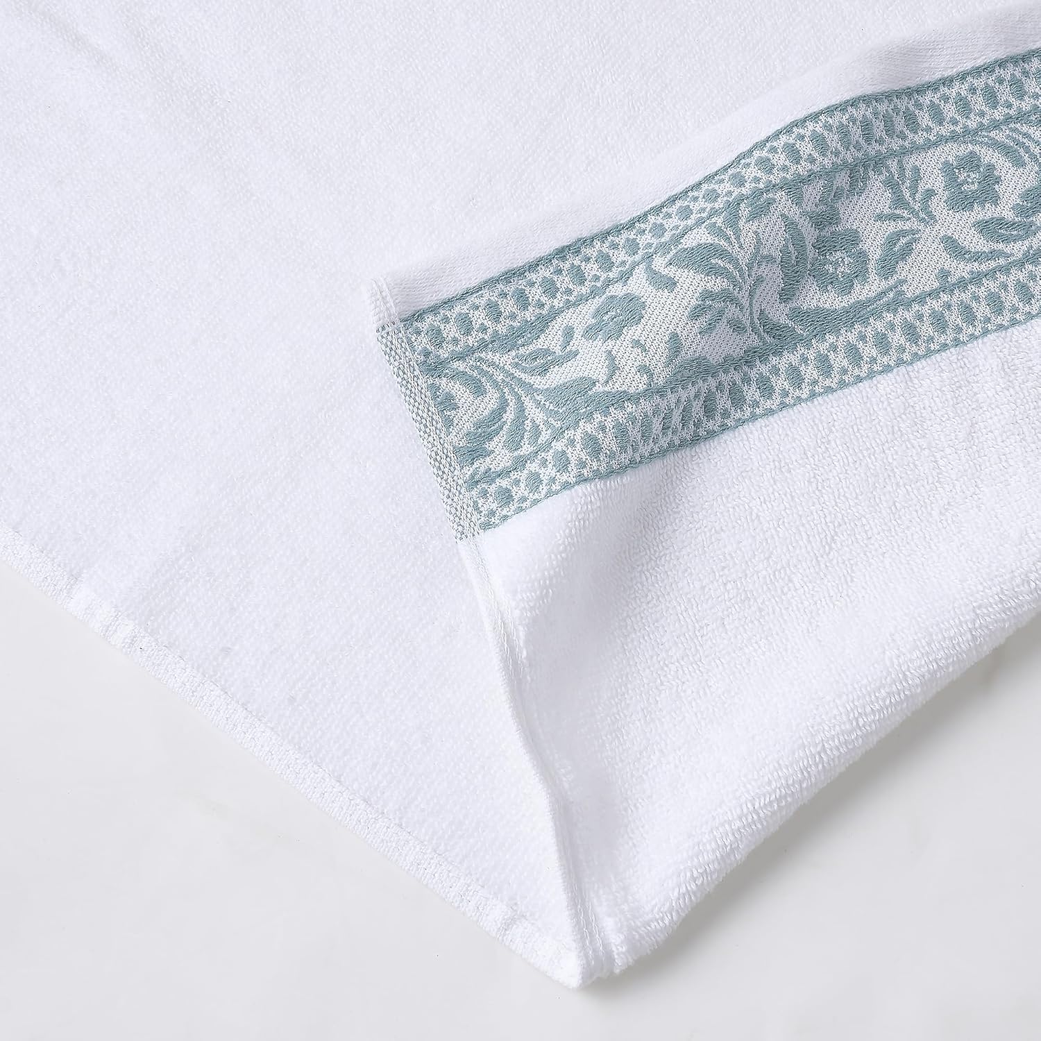 Modern Threads Allie 6-Piece 100% Cotton Towel Set – Jacquard Floral Border – Includes 2 Bath Towels, 2 Hand Towels, 2 Washcloths – Absorbent, Quick Dry, Soft & Durable – Seafoam