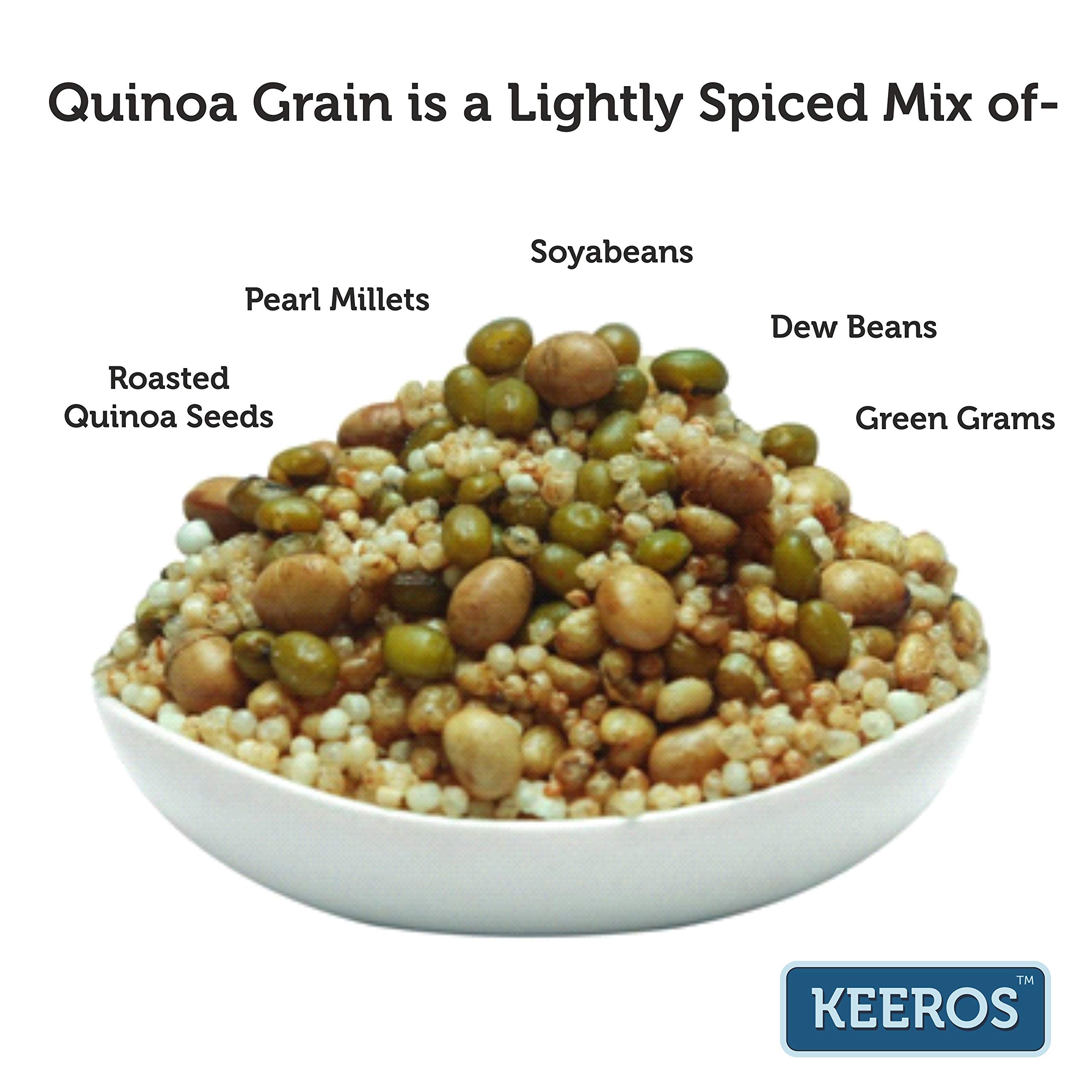 Keeros Quinoa Grain Roasted Healthy Snacks | Diabetic Friendly Weight Loss Snack | Gluten Free High Protein Low Calorie Diet Namkeen | Low GI Superfood Mix | Roasted Quinoa & 4 Supergrains | Crunchy Lightly Spiced Ready to Eat (250g, Pack of 3)