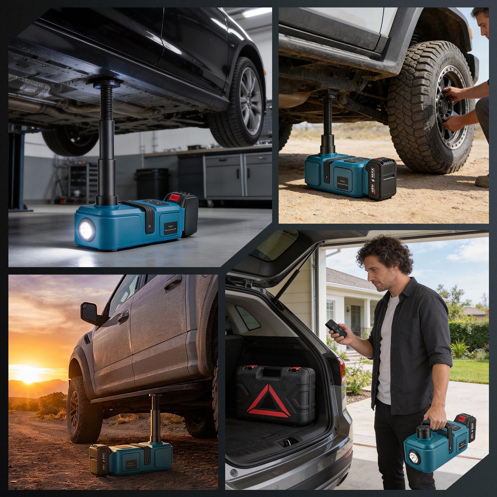 Elektrischer Wagenheber 5T, Wagenheber Auto Kompatibel mit Makita 21V, Akku Hydraulik Wagenheber mit Fernbedienung & LED-Beleuchtung, für SUV, Auto, LKW, Reifenwechsel Hubbereich 15,5–45 cm