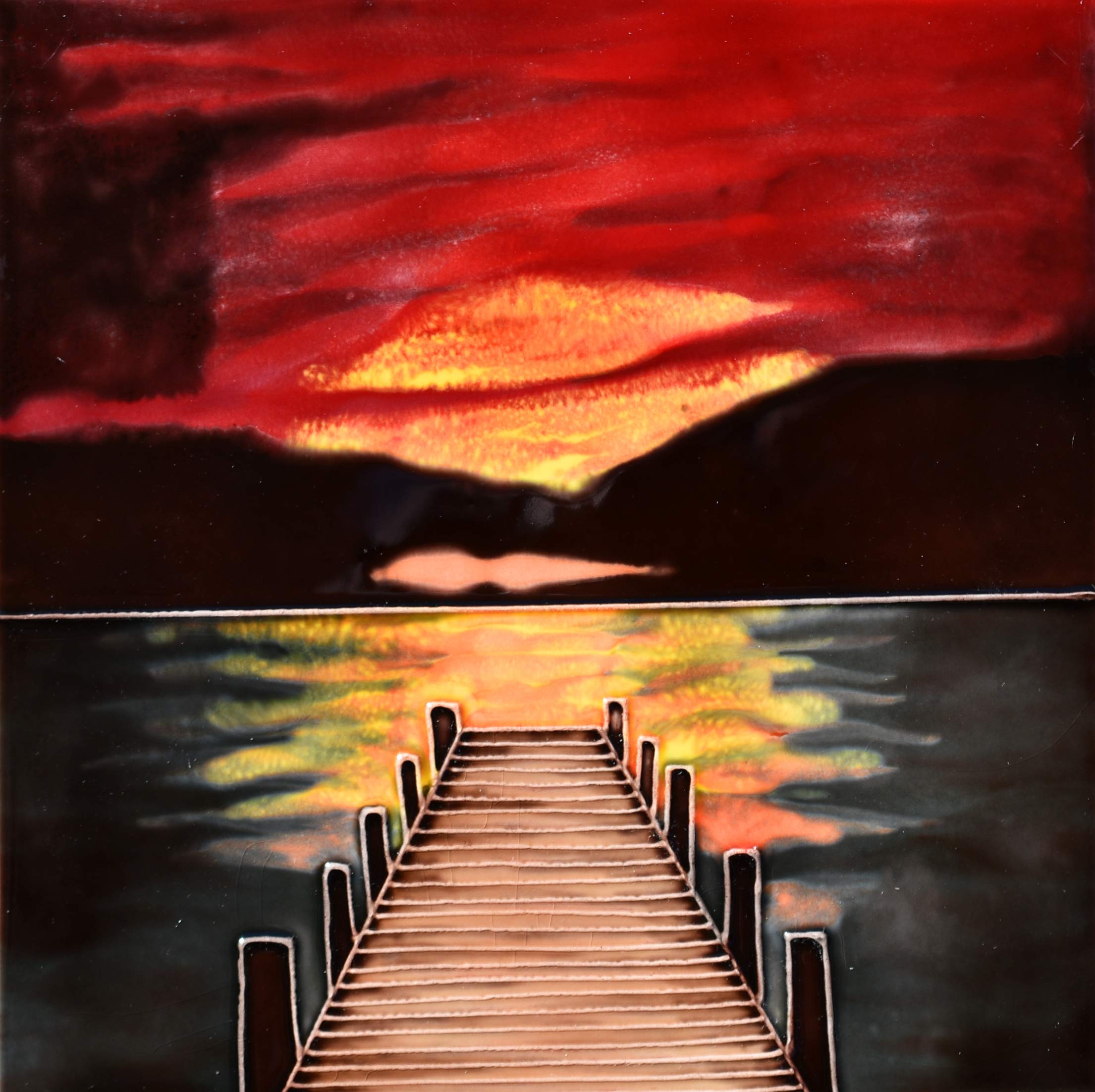 Benaya Tile Picture Sunset Dock 8X8"" By