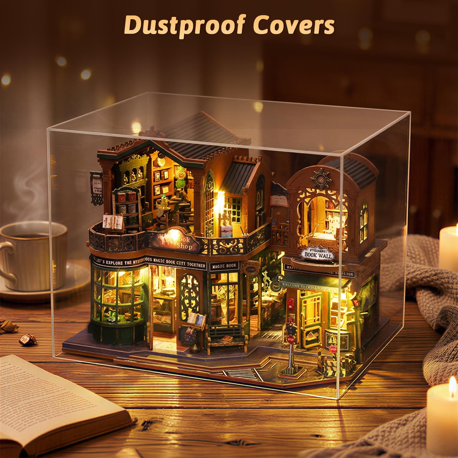 DIY Miniatur Haus, Mini 3D Holzpuzzle Puppenhaus Modell Set mit LED Spieluhr, Twilight Book City Tiny Haus Bücherregal Deko Bastelset, Geburtstag Geschenk für Erwachsene Frauen Männer