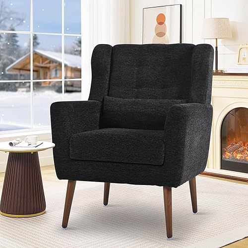 Miniatura 29 de cinkehome Sillas decorativas con brazos para sala de estar, sillón moderno tapizado en chenilla, cómoda silla de salón acolchada y suave para Verde