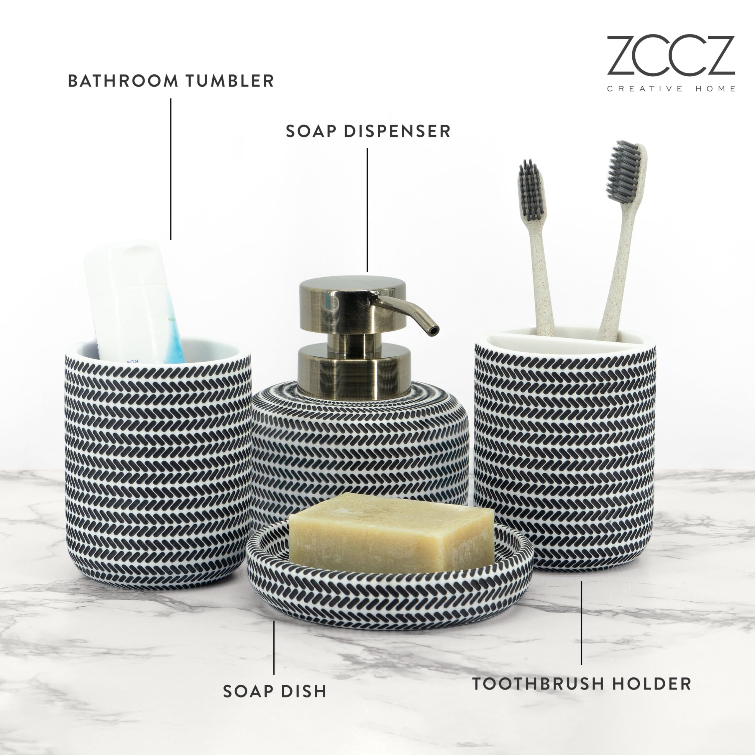 Amazon.com: ZCCZ Black and White Bathroom Accessories Set, 4