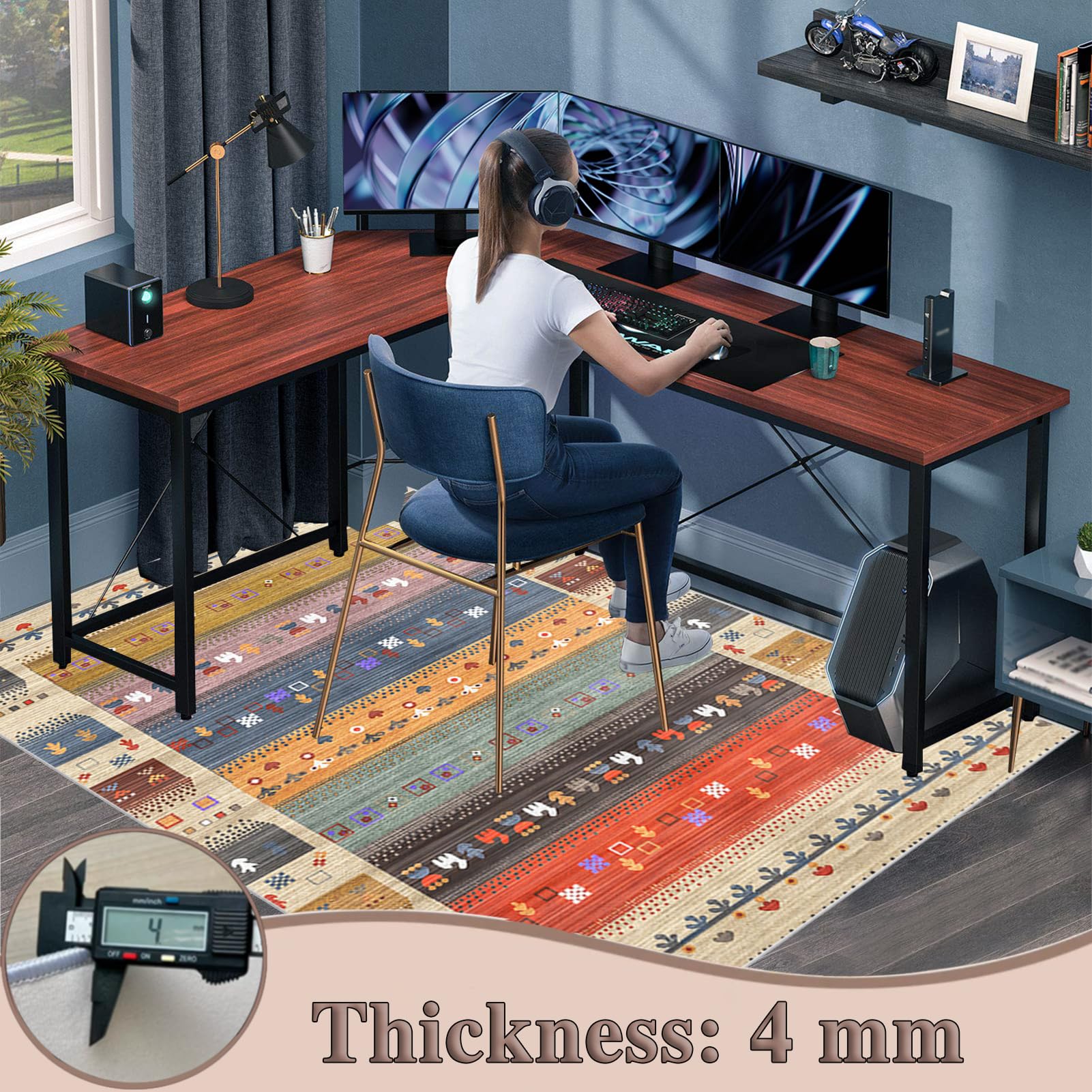 Alfombrilla para Silla de Oficina 100 x 120 cm, Alfombra Silla Gaming, Protector Suelo Silla Ruedas, Alfombrilla Protectora para Suelos para Suelos Duros, Tapete de Protección de Madera/baldosas