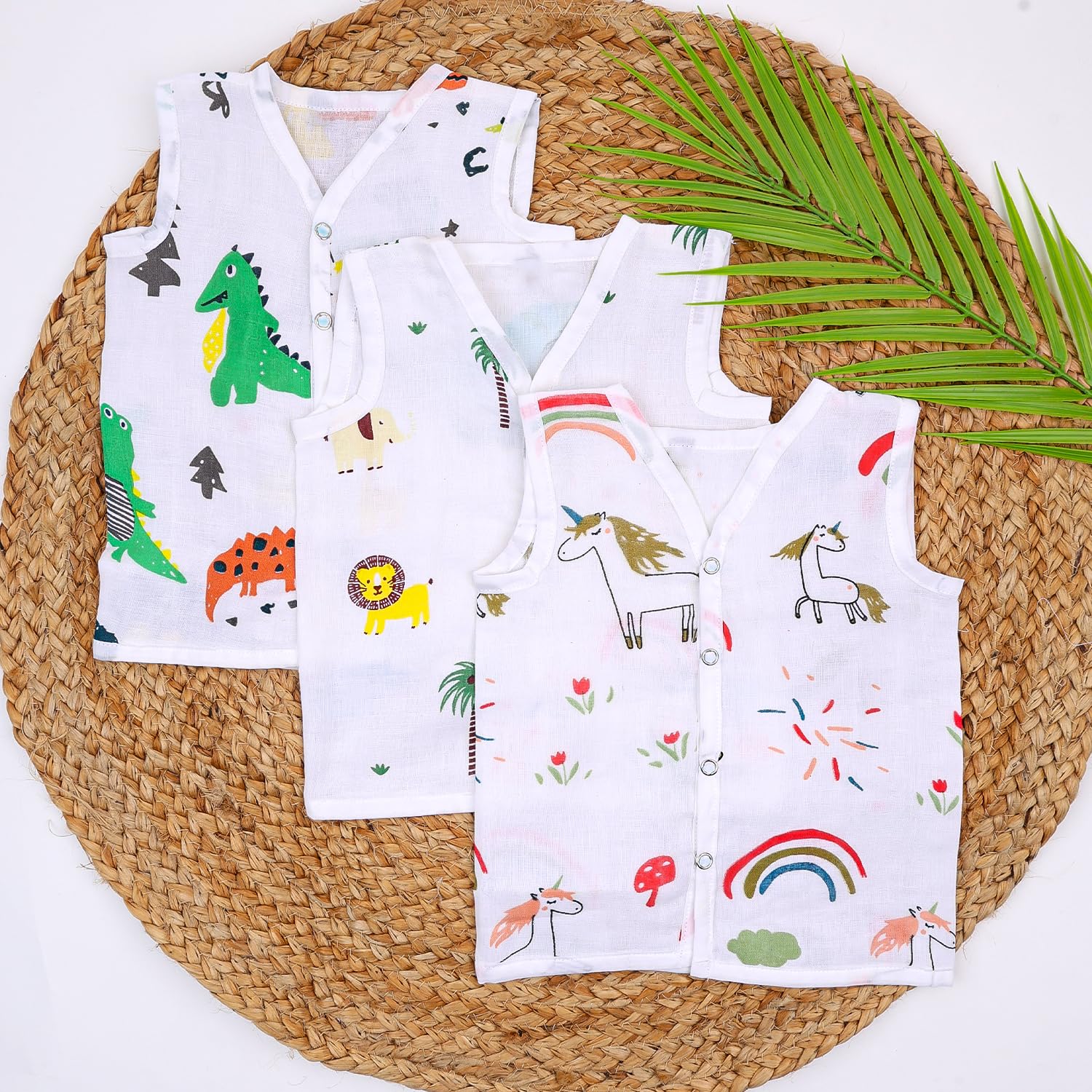 Moms Home Baby Unisex Organic Cotton Muslin Jhabla | Pack of 3 | 0-3 Months